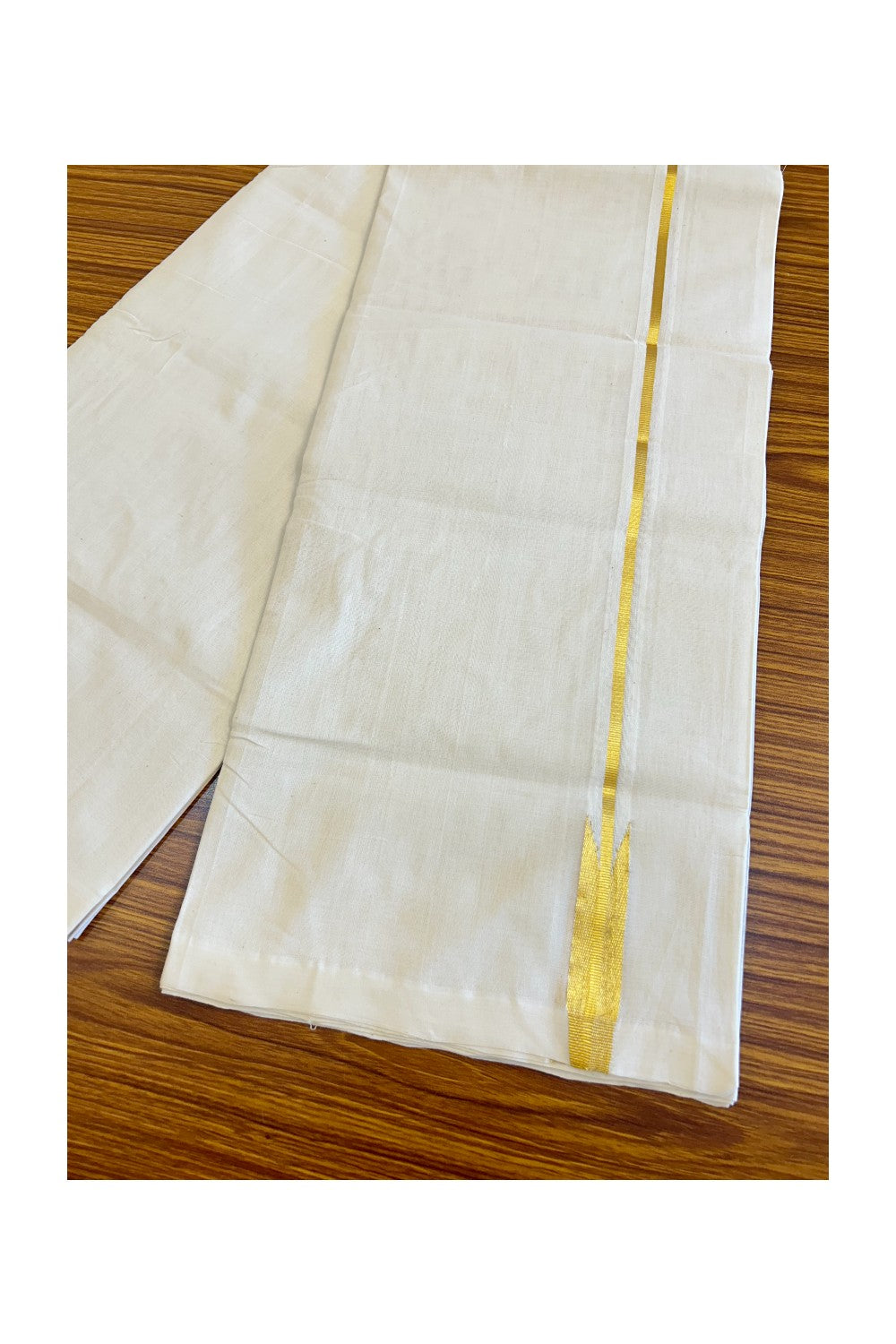 30% DISCOUNT!! KaithariKada HANDLOOM UNAKKUPAAV Balaramapuram - 100% PURE Cotton OFF White - (Unbleached) Double Mundu/Dothi - 2 cm Kasavu puliyilakkara chutty - 15KK476RAM