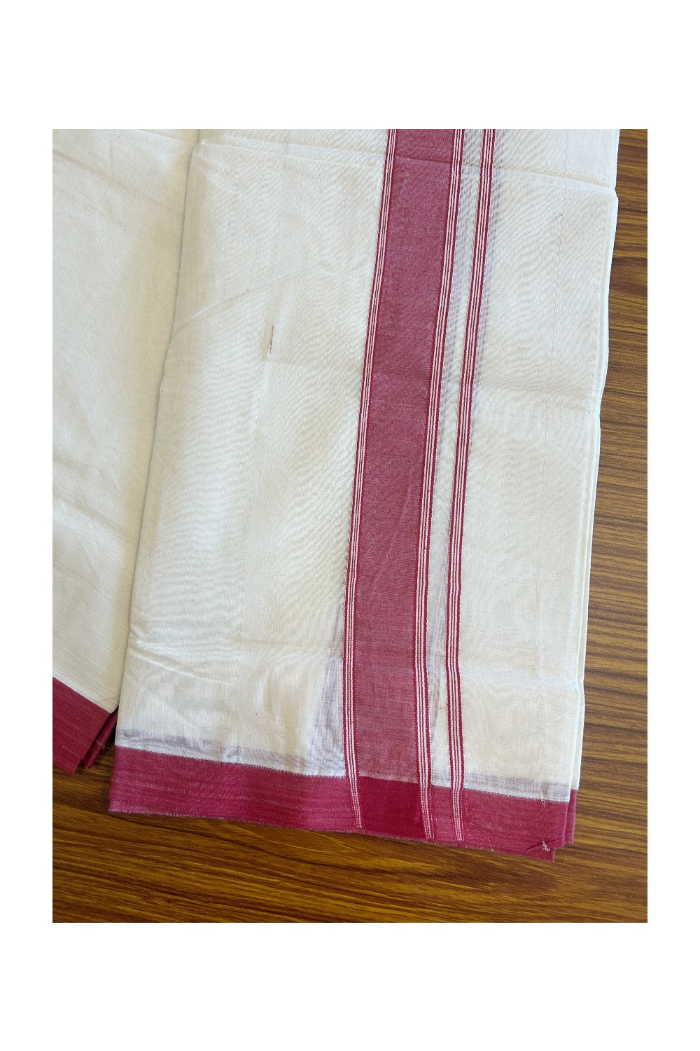 36% Discount KaithariKada Balaramapuram 100% Cotton Double Off white - (Unbleached) - Mundu/Dhoti- 100x80 - 2.25.inch Red Kara 3.75 mtr (8 Muzham)-159