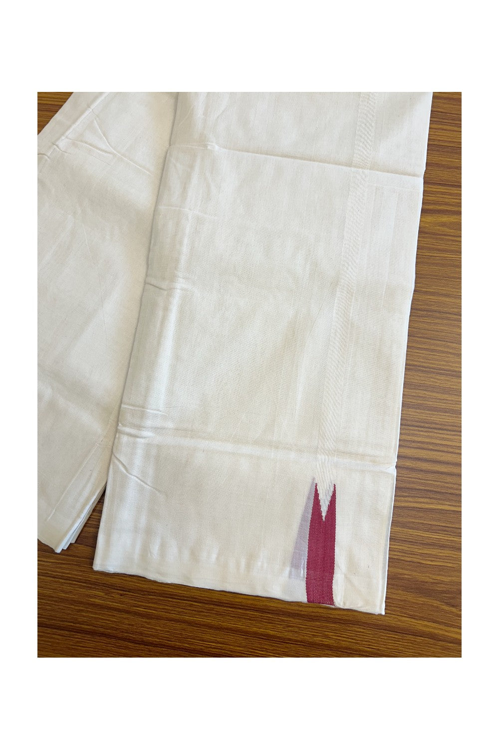30% DISCOUNT!! KaithariKada HANDLOOM Unakkupaav Balaramapuram - 100% PURE Cotton OFF White (Unbleached) Double Mundu/Dothi - White kara Maroon puliyilakkara Chutty - 13KK114ASH
