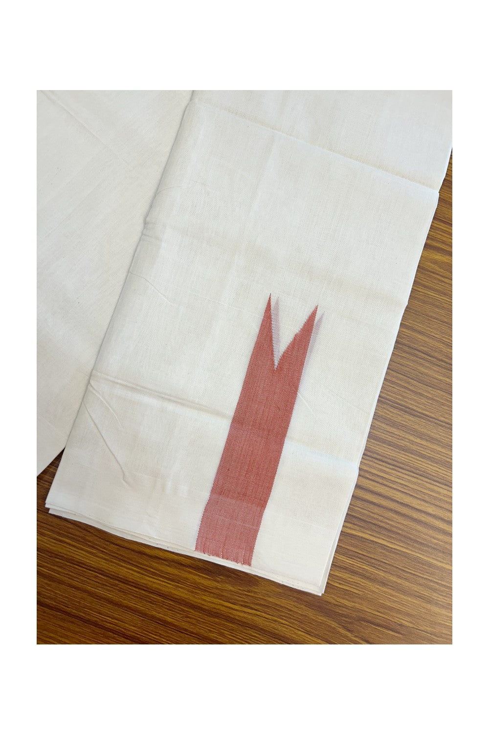 25% DISCOUNT ! KaithariKada HANDLOOM Unakkupaav Balaramapuram - 100% PURE Cotton Off White - (Unbleached) Double Mundu/Dhoti - 100x100 - 1.75 Inch Brick Red Chutty - 15KK5176ABH
