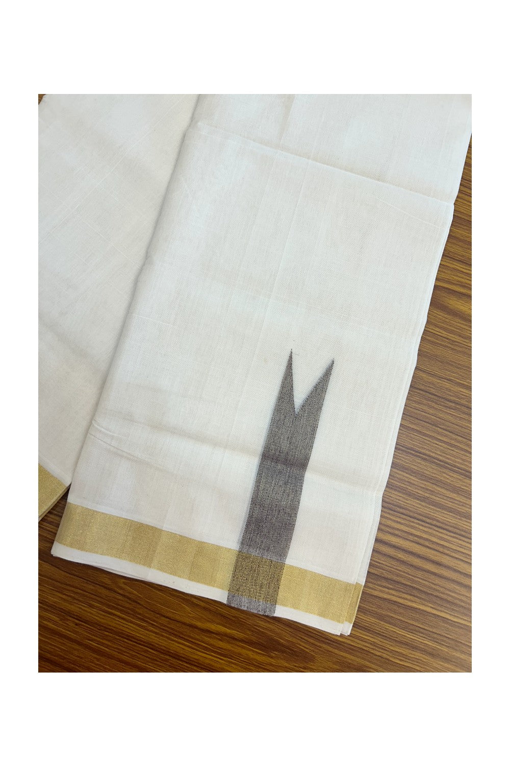 25% DISCOUNT ! KaithariKada HANDLOOM Unakkupaav Balaramapuram - 100% PURE Cotton Off White - (Unbleached) Double Mundu/Dhoti - 100x100 Kasavu 1.5 Inch Brown Chutty Kara- 15KK5208ABH