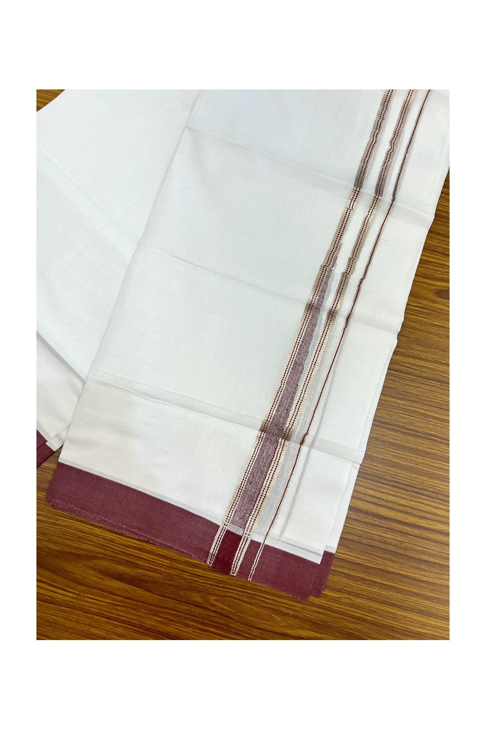 20% Discount ! Kaitharikada Balaramapuram 100% Cotton PURE WHITE DOUBLE Mundu/Dothi - 100x100 - 1.25 inch Puliyilakkara Grape Vine & Silver Kasav Stripes Chutty Kara 4 mtr (8.5 muzham) - 15KK5221 GAN