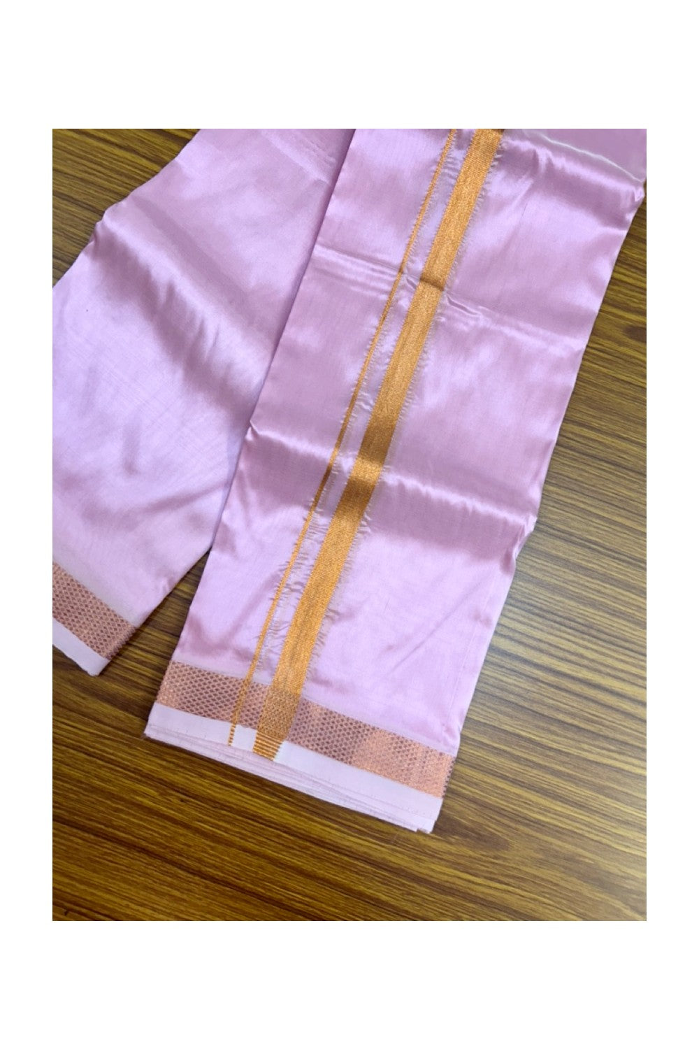 12% Discount!! KaithariKada Balaramapuram 100% Silk Double Mundu/Dhoti - Pink Colour Body - 0.5 inch Gold Kasavu Kara 3.60 mtr (8 muzham) - 15KK5222 GAN