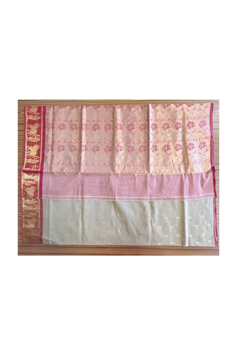 KaithariKada- Balaramapuram Saree - 100% PURE Cotton Silk - Light Brown Red -5KK1005PAN.