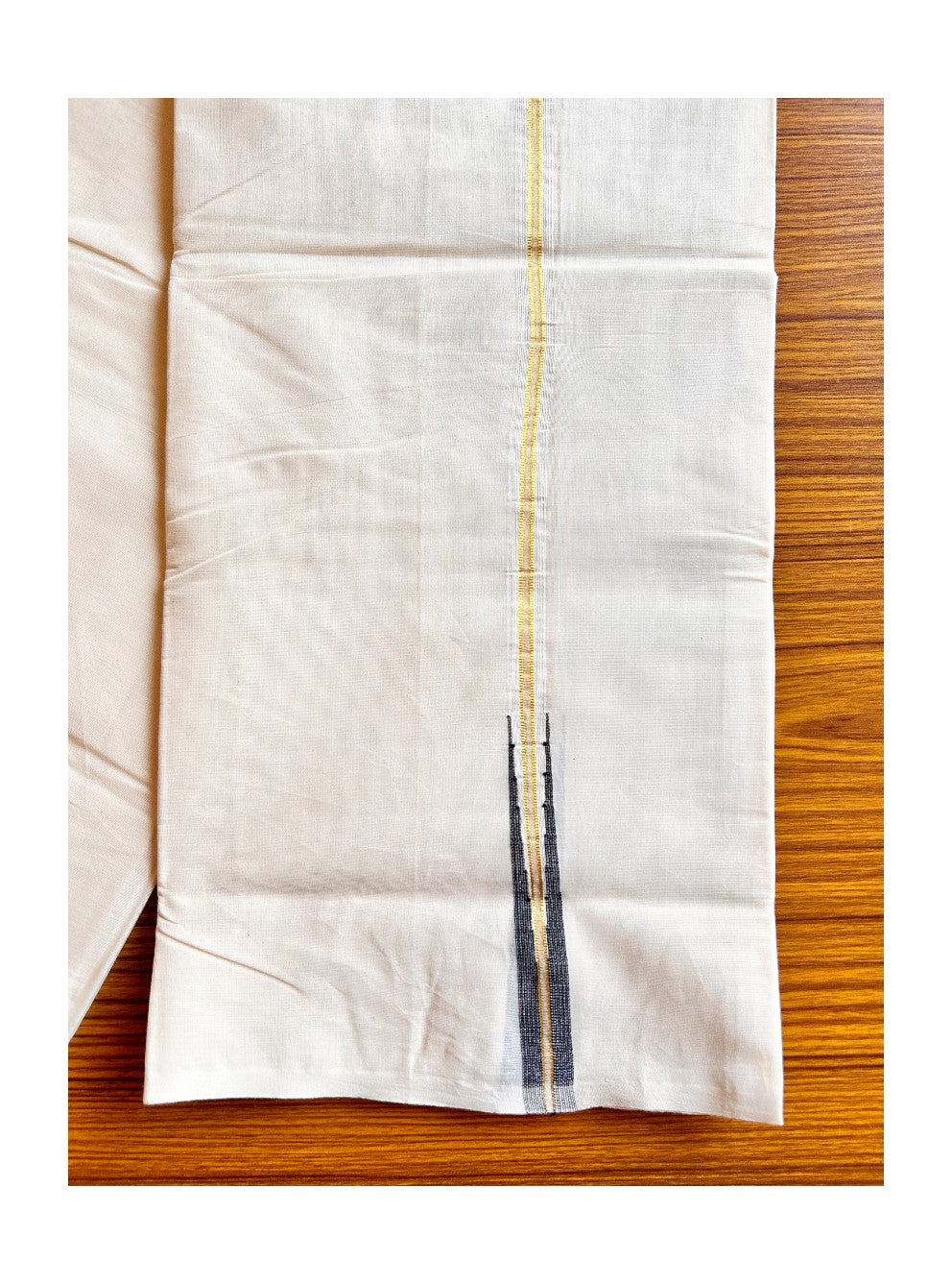 8% DISCOUNT! KaithariKada BALARAMAPURAM - 100% PURE Cotton 100x100 Double Mundu/Dhoti OFF WHITE - (Unbleached) PULIYILAKKARA Kasavu & Black 1.5 cm Chutty KARA-. ASH023.