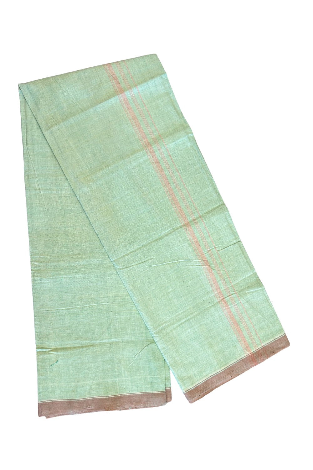 15% DISCOUNT ! KaithariKada Kalamachal 100% Pure Cotton - (80X80) Twisted Thread Handloom Single Mundu/Dhoti - Light Green COLOUR BODY & Brown stripes 1.5 inch Kara- 16KK479KAL