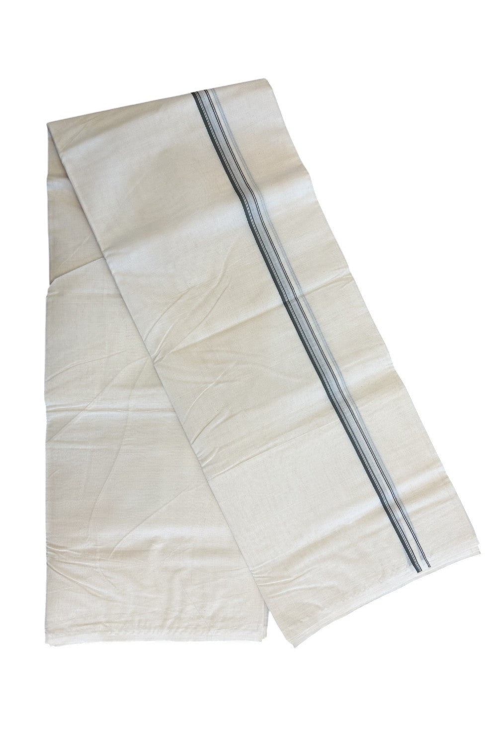 23% DISCOUNT ! KaithariKada Balaramapuram 100% Cotton Double Off white (Unbleached) Mundu/Dhoti-100X100- ASH GREY & STRIPES 2.cm Kara.- 15/1123ASH012.