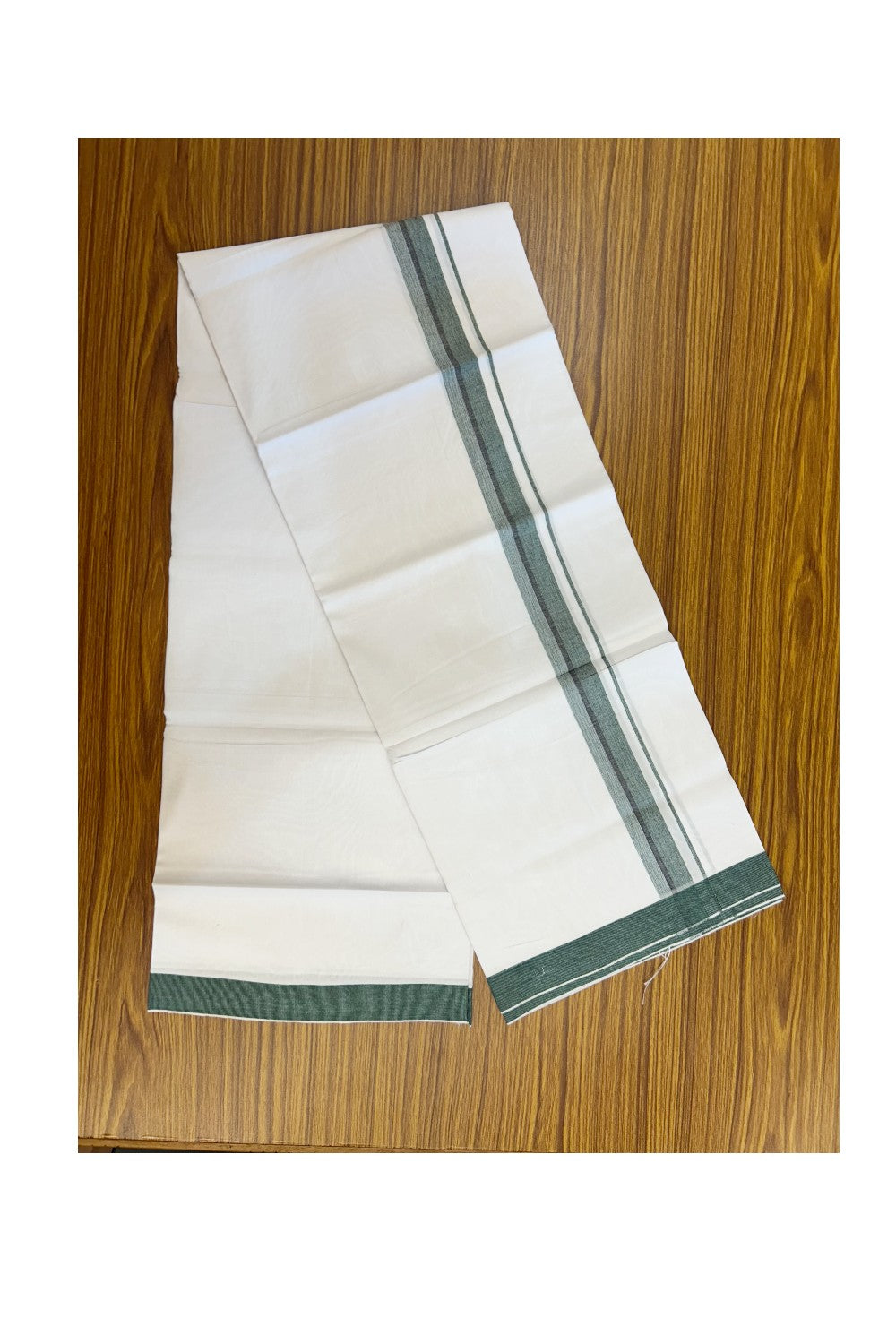 24% Discount !! KaithariKada Balaramapuram 100% Cotton Pure white Single Mundu/Dhoti - Twisted 60s Thread- 1.25 inch Green & Black Shaded Striped Kara (2 meter / 4 muzham) - 16KK5241 GL