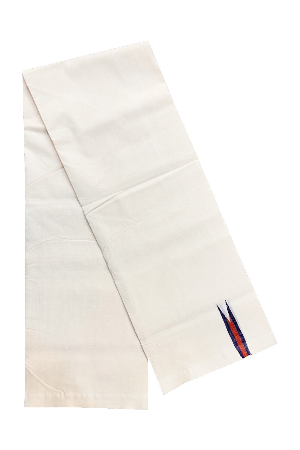 30% DISCOUNT! KaithariKada BALARAMAPURAM HANDLOOM Unakkupaav- 100% PURE Cotton 100x100 Double Mundu/Dhoti OFF WHITE (Unbleached) - PULIYILAKKARA Navy+ Brown Red 0.75 inch Chutty KARA-16RAM