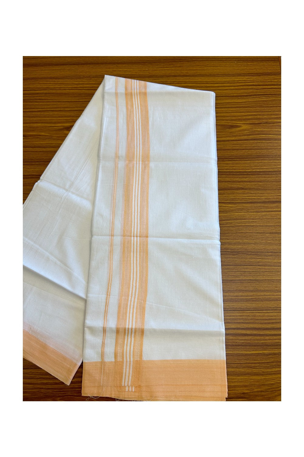KaithariKada 100% Cotton PURE White Double Dhoti/Mundu 2.5inch Peach Border- 76.