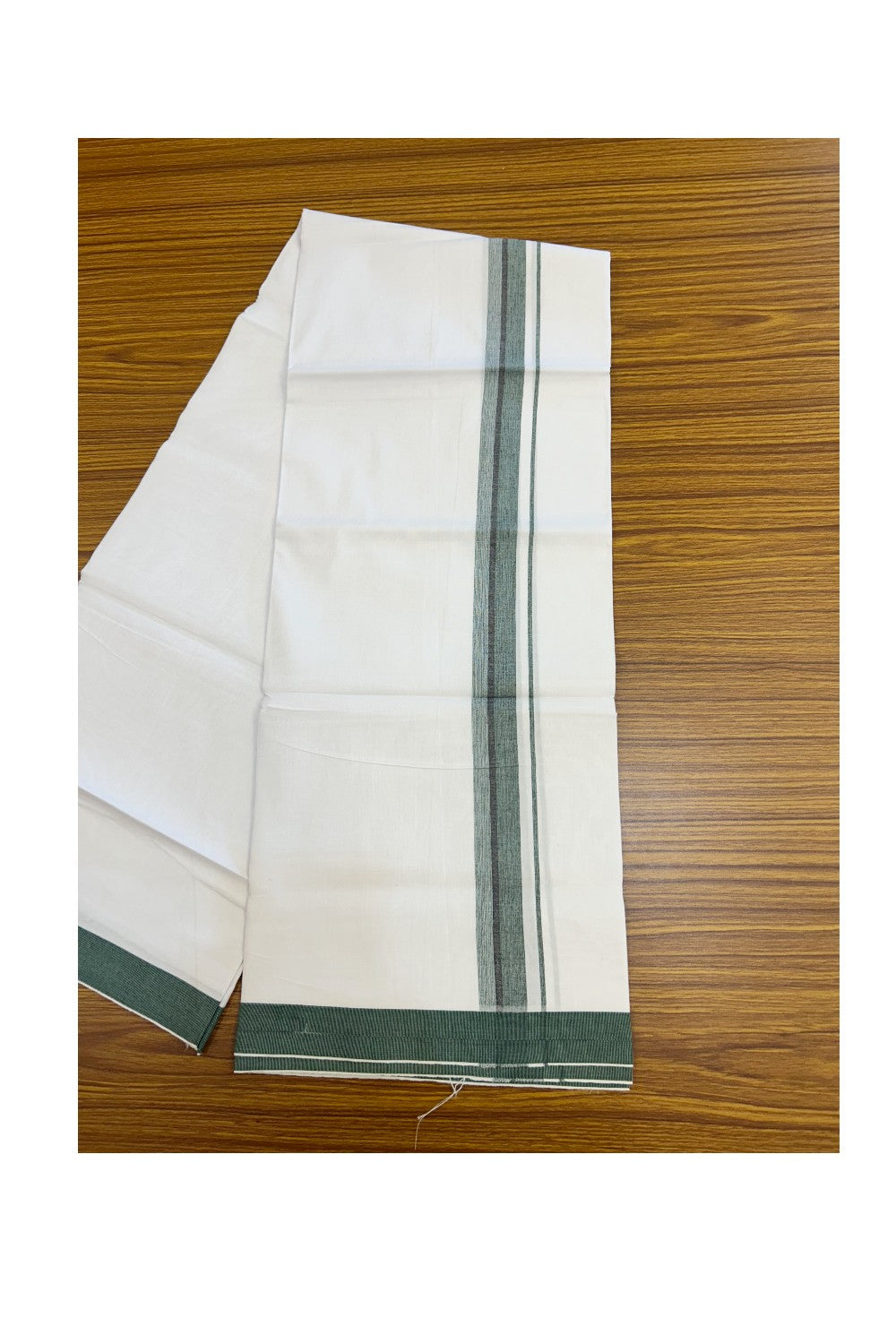 24% Discount !! KaithariKada Balaramapuram 100% Cotton Pure white Single Mundu/Dhoti - Twisted 60s Thread- 1.25 inch Green & Black Shaded Striped Kara (2 meter / 4 muzham) - 16KK5241 GL