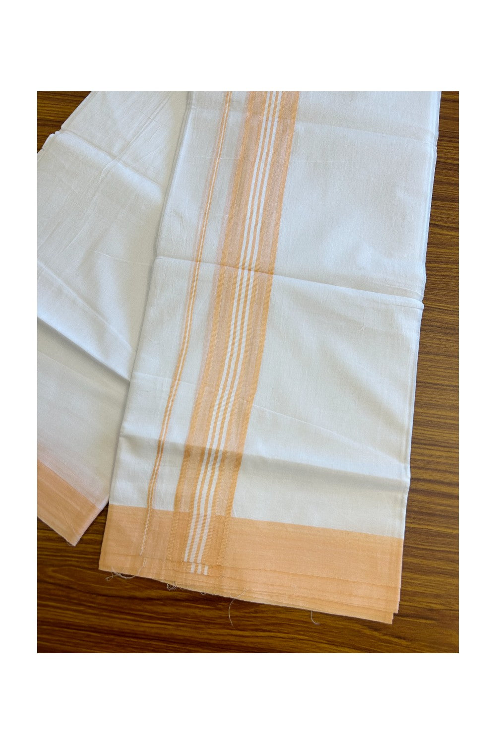 KaithariKada 100% Cotton PURE White Double Dhoti/Mundu 2.5inch Peach Border- 76.