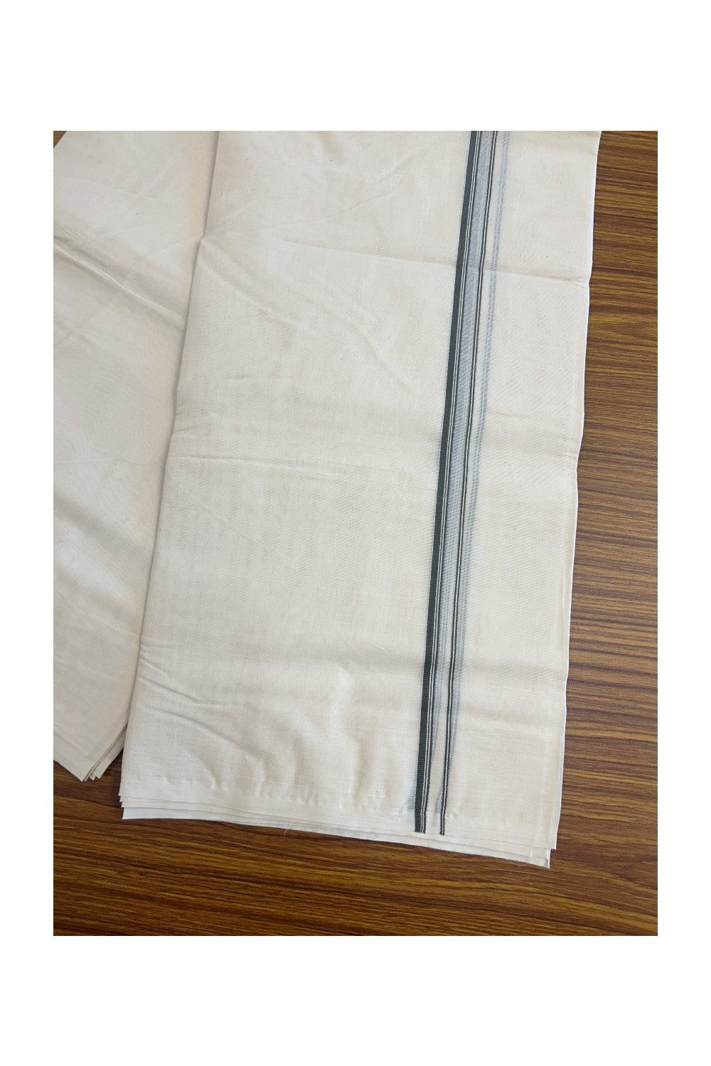 23% DISCOUNT ! KaithariKada Balaramapuram 100% Cotton Double Off white (Unbleached) Mundu/Dhoti-100X100- ASH GREY & STRIPES 2.cm Kara.- 15/1123ASH012.