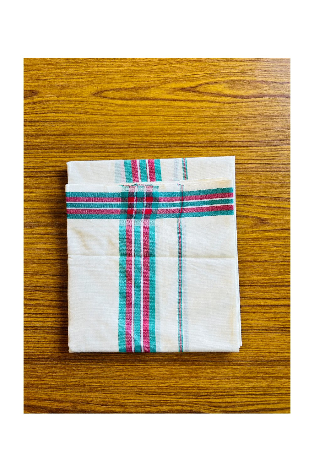 16% Discount!! KaithariKada - Kerala Cotton SINGLE SET MUND FOR WOMEN - Red & Green Kara - 16KK301VIN