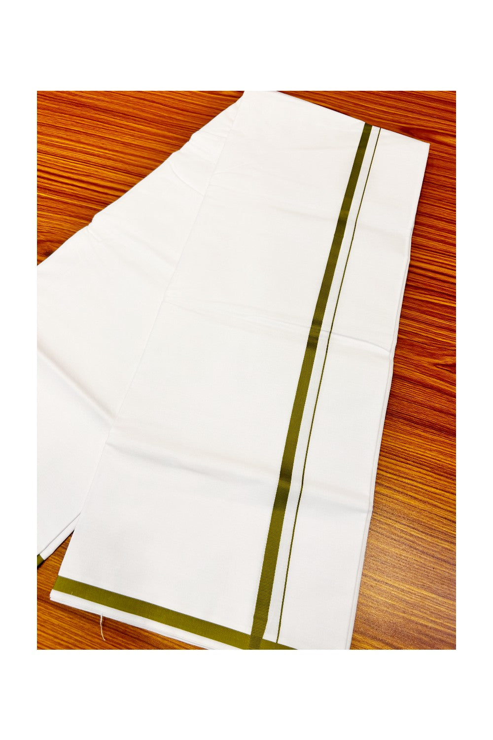 15% Offer! KaithariKada 100% Cotton Pure White Single Mundu/Dhoti-40X40 Light Green 2.5 inch (2 meter / 4 muzham) Kara- 16pra