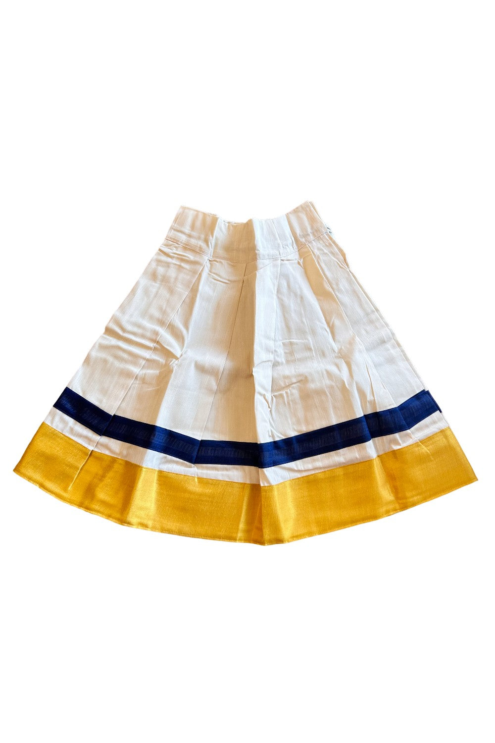 Midukki-Traditional South Indian Kids Pattu Pavada- Navy Blue top with emboss work offwhite skirt with kasavu - Age 4 - KK4MID0016