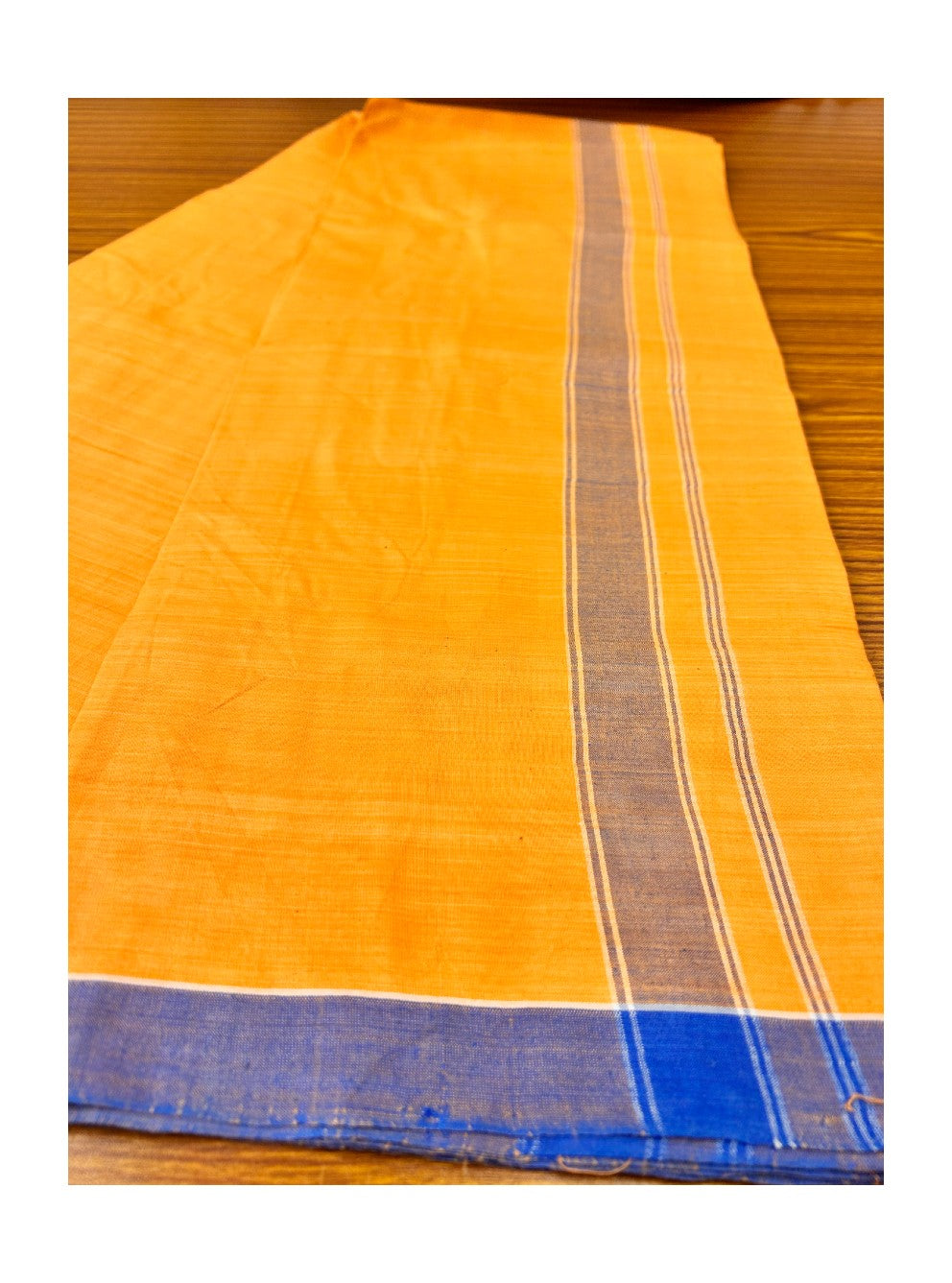 10% DISCOUNT ! KaithariKada Kalamachal 100% Pure Cotton - Handloom Single Mundu/Dhoti - KAAVI BODY NAVY BLUE 2 inch Kara-161123KAILY008.