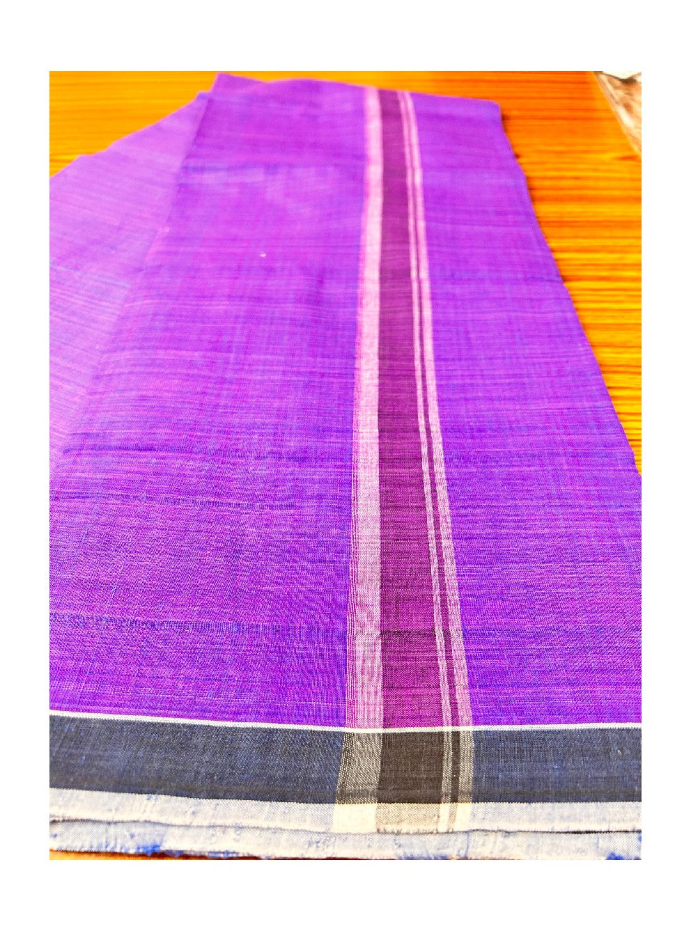 10% Discount ! KaithariKada Kalamachal 100% Pure Cotton - Handloom Single Mundu/Dhoti - Violet  Colour Body & Black 3.cm  Kara- 161123KAILY021. Handloom Government Sealed.