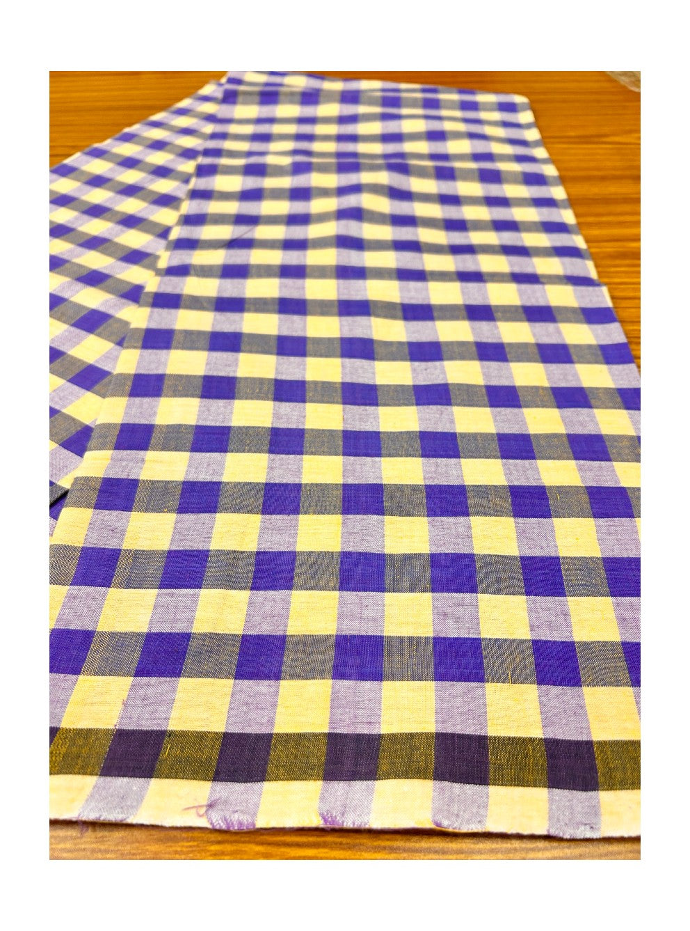 10% Discount ! KaithariKada Kalamachal 100% Pure Cotton - Handloom Single Mundu/Dhoti - Violet & Yellow Check Colour Body & Black 2.cm Kara - 161123KAILY024. Handloom Government sealed.