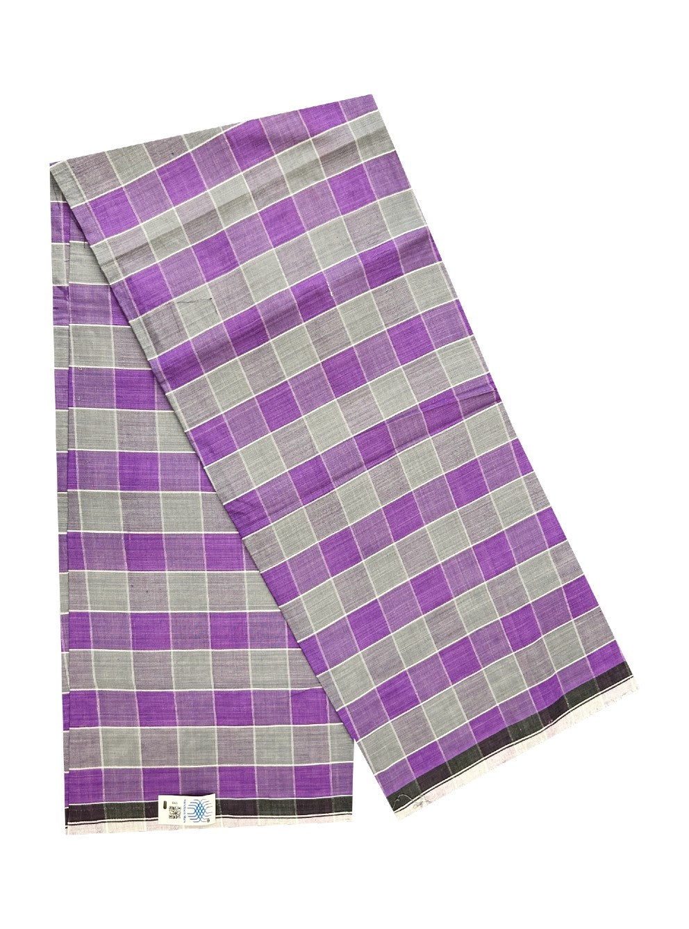10% Discount ! KaithariKada Kalamachal 100% Pure Cotton - Handloom Single Mundu/Dhoti -Violet & Green Check Colour Body & Black & White 3.cm  Kara- 161123KAILY025.Handloom Government Sealed..