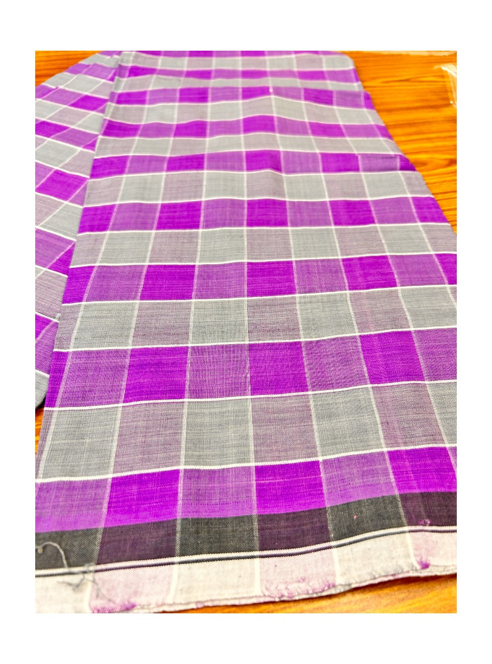 10% Discount ! KaithariKada Kalamachal 100% Pure Cotton - Handloom Single Mundu/Dhoti -Violet & Green Check Colour Body & Black & White 3.cm  Kara- 161123KAILY025.Handloom Government Sealed..
