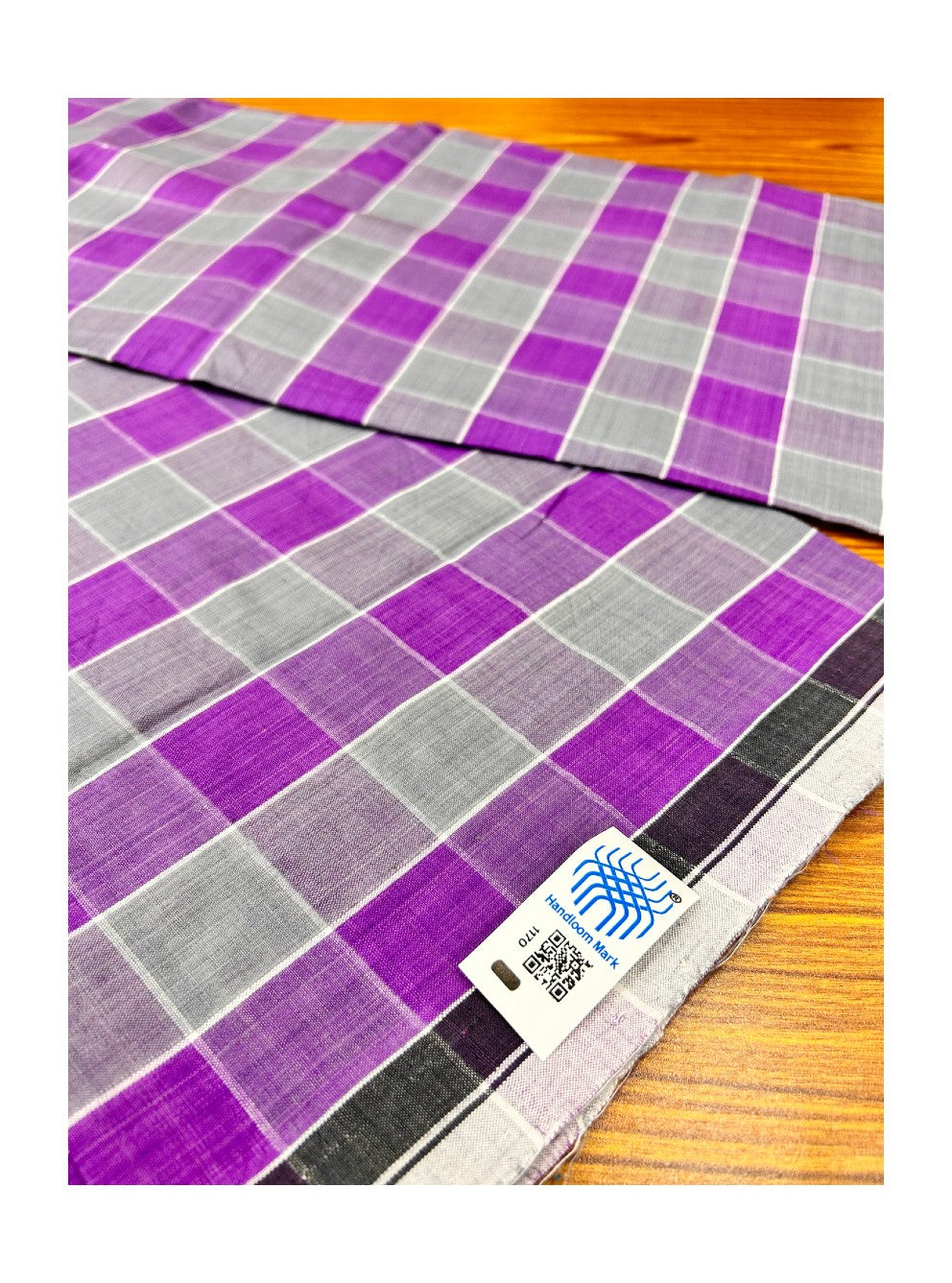 10% Discount ! KaithariKada Kalamachal 100% Pure Cotton - Handloom Single Mundu/Dhoti -Violet & Green Check Colour Body & Black & White 3.cm  Kara- 161123KAILY025.Handloom Government Sealed..