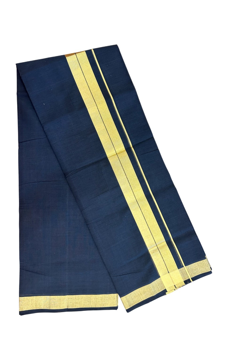 25% Discount! KaithariKada Handloom UNAKKUPAAV Balaramapuram - 100% Cotton Double Mundu/Dhoti - Black Colour Body - 2 inch Gold Kasavu Design - 17KK5176ABH