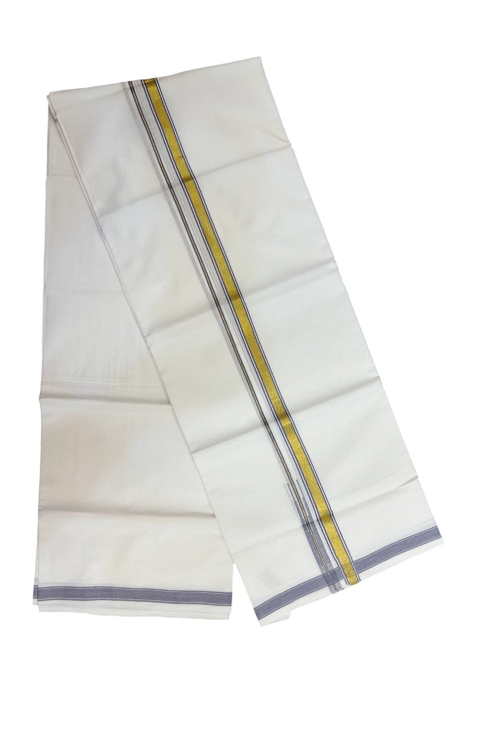 20% DISCOUNT!! KaithariKada Balaramapuram 100% Cotton PURE WHITE Double Mundu/Dhoti-100x80 - 0.75 inch Ash blue Kasav Chutty Kara - 17KK5191CKS