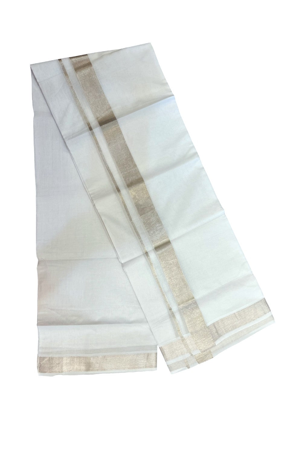 20% DISCOUNT!! KaithariKada Balaramapuram 100% Cotton DOUBLE PURE WHITE Mundu/Dhoti - 100x100 - 1.25 inch Silver Kasavu Kara 4 mtr (8.5 muzham) - 17KK5221 GAN