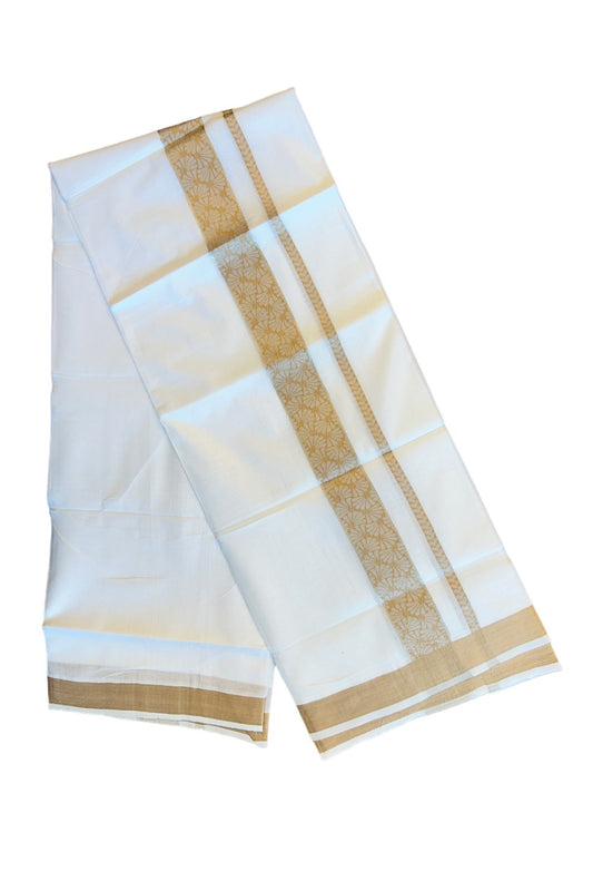 20% DISCOUNT! KaithariKada Balaramapuram 100% Cotton Double PURE white Mundu/Dhoti-100x100  Silver kasavu sand brown pattern Kara  - 17KK79PMC