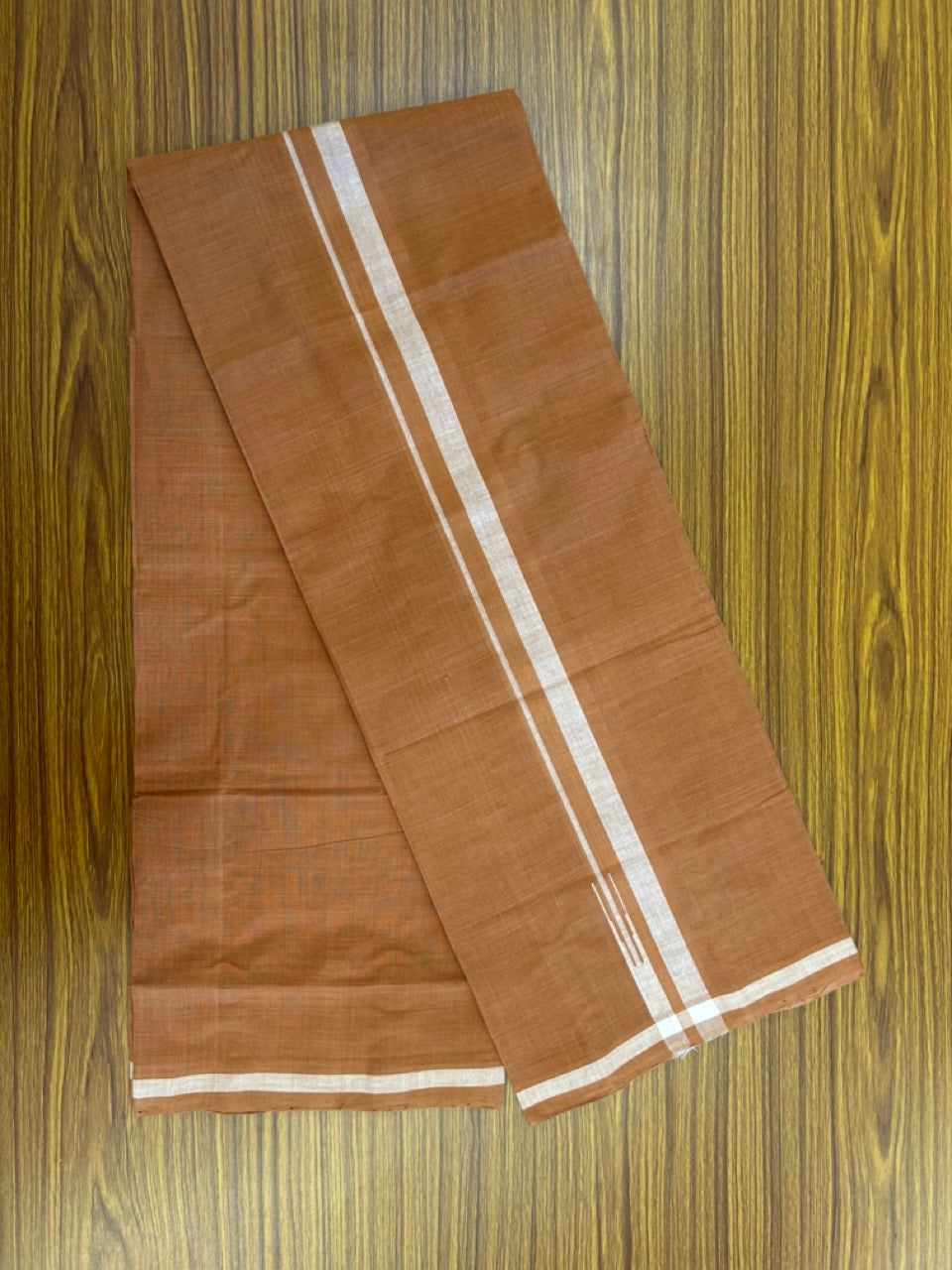 HANDLOOM Single KaithariKada - 10% Discount ! 100% Pure Cotton - Mundu/Dhoti KAVI COLOUR BODY 2cm WHITE Kara Stripes (2 meter / 4 muzham)- 17KK8026ELA
