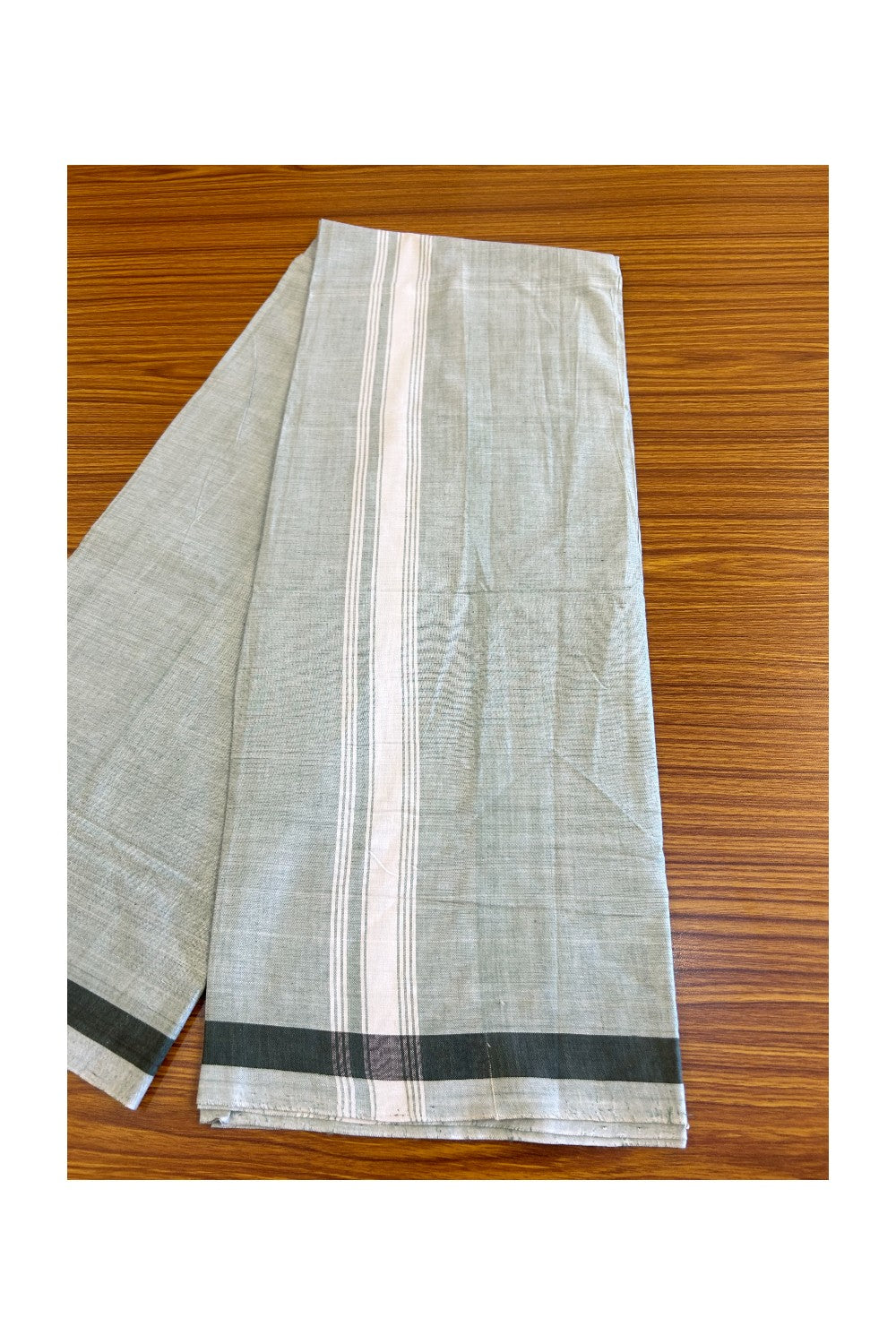 26% Discount! KaithariKada Kalamachal 100% Pure Cotton - (80X80) Twisted Thread Handloom Single Mundu/Dhoti - Ash Grey Colour Body & White stripes 1.75 inch Kara- 17KK479KAL