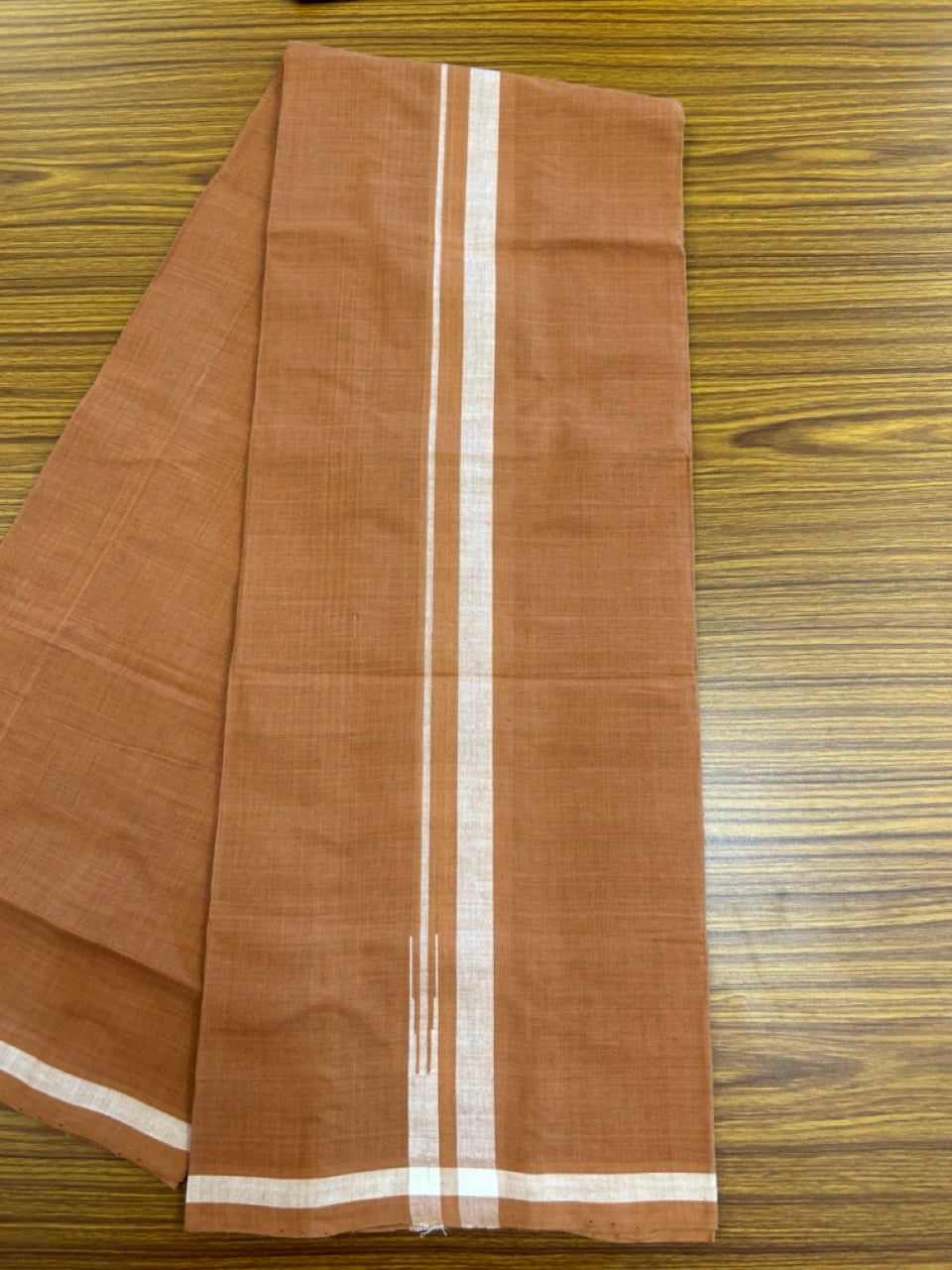HANDLOOM Single KaithariKada - 10% Discount ! 100% Pure Cotton - Mundu/Dhoti KAVI COLOUR BODY 2cm WHITE Kara Stripes (2 meter / 4 muzham)- 17KK8026ELA