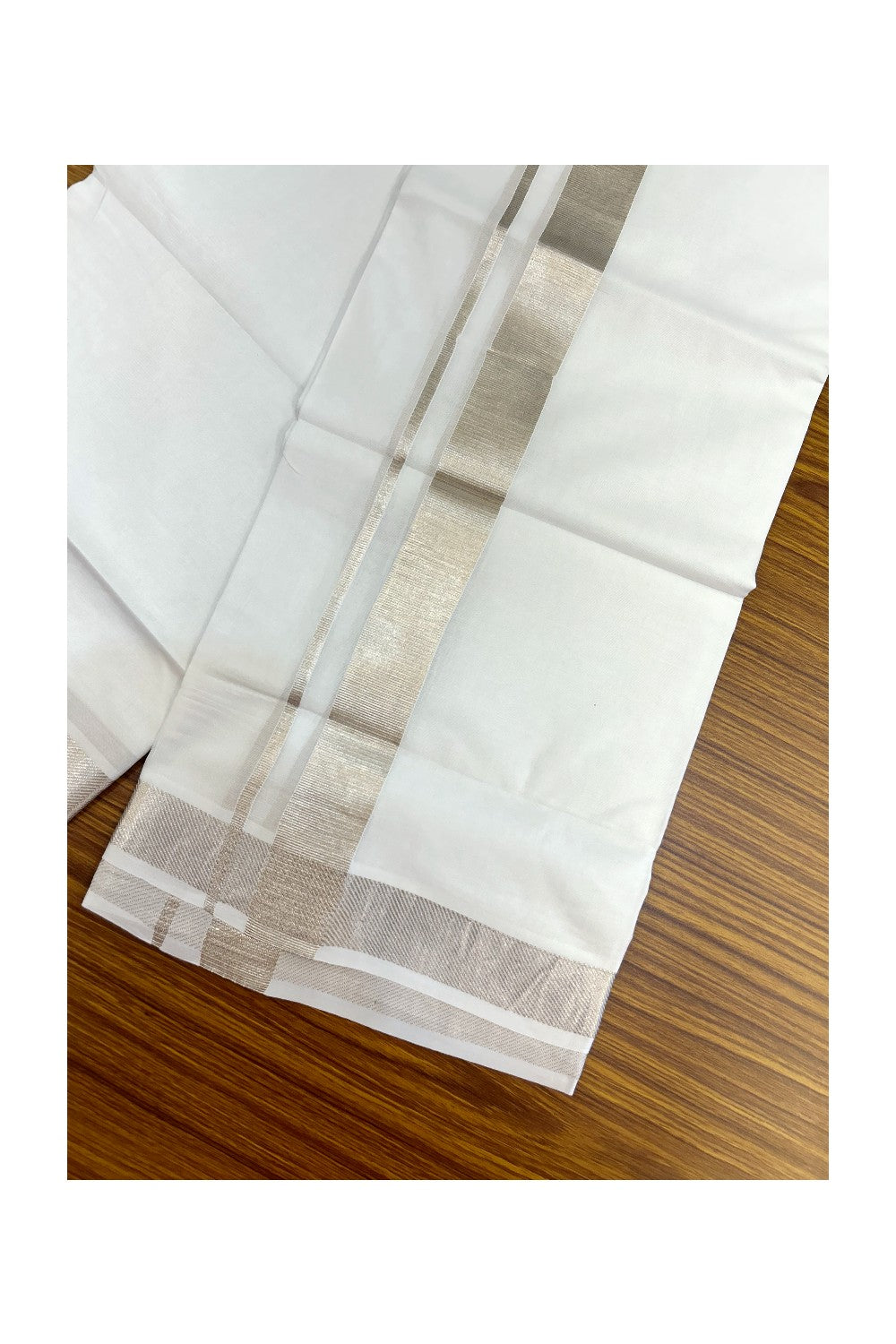 20% DISCOUNT!! KaithariKada Balaramapuram 100% Cotton DOUBLE PURE WHITE Mundu/Dhoti - 100x100 - 1.25 inch Silver Kasavu Kara 4 mtr (8.5 muzham) - 17KK5221 GAN