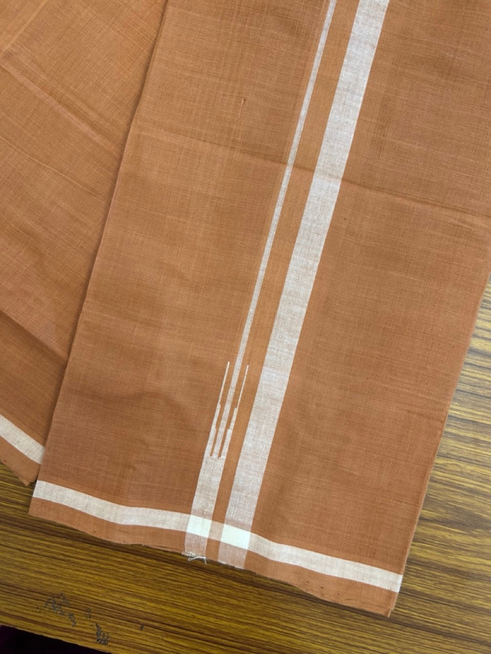 HANDLOOM Single KaithariKada - 10% Discount ! 100% Pure Cotton - Mundu/Dhoti KAVI COLOUR BODY 2cm WHITE Kara Stripes (2 meter / 4 muzham)- 17KK8026ELA