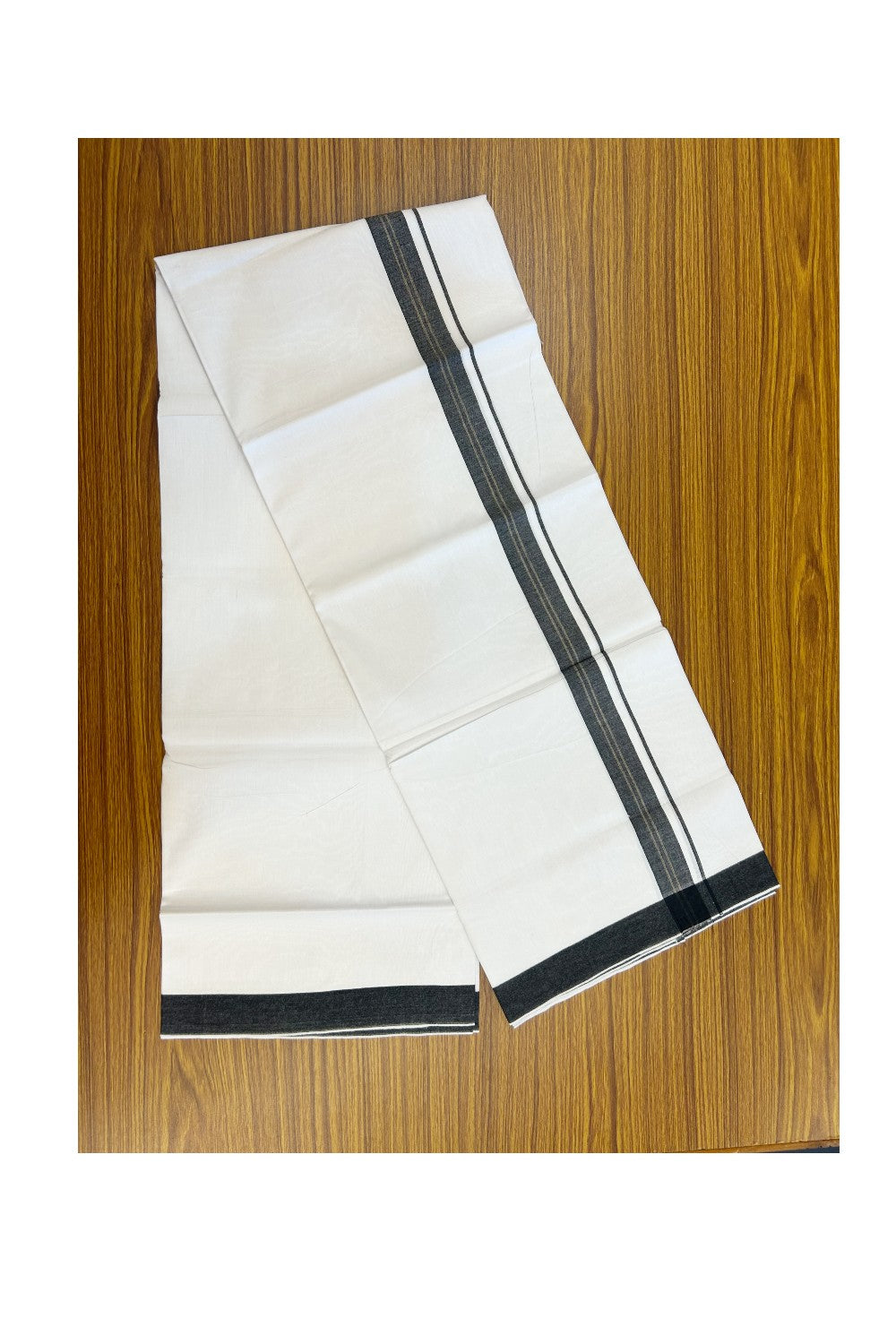 24% Discount !! KaithariKada Balaramapuram 100% Cotton Pure white Single Mundu/Dhoti - Twisted 60s Thread- 1 inch Black & Brown Shaded Striped Kara (2 meter / 4 muzham) - 18KK5241 GL