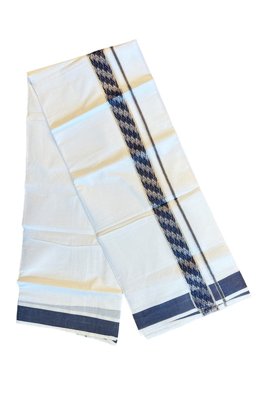 20% DISCOUNT! KaithariKada Balaramapuram 100% Cotton Double PURE white Mundu/Dhoti-100x100  Silver kasavu navy blue pattern Kara  - 18KK79PMC