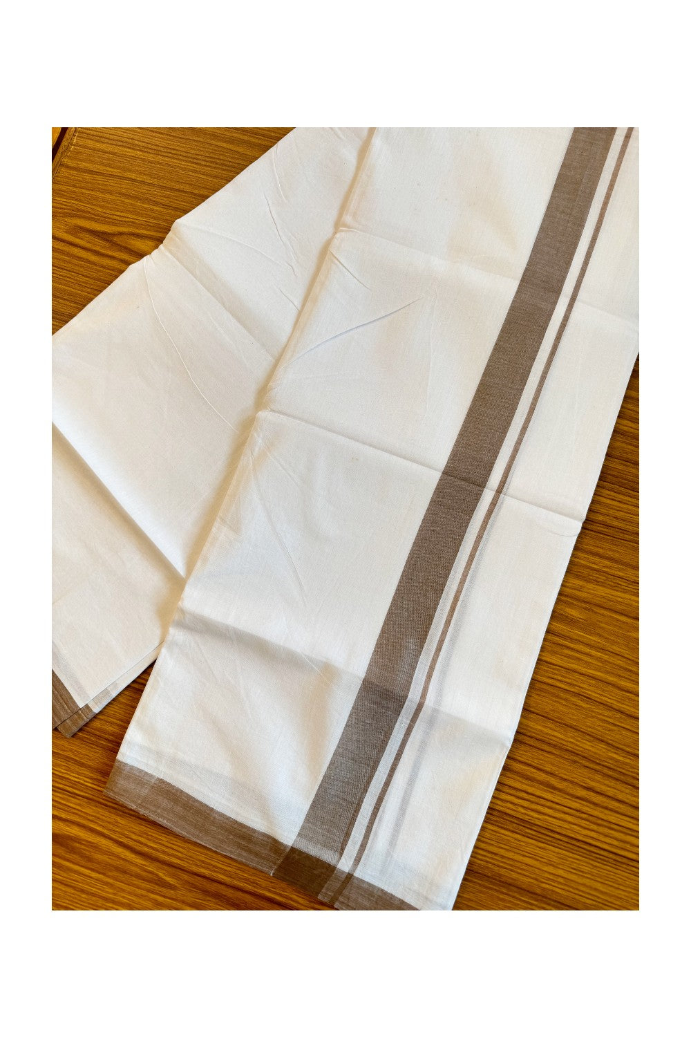 25% Discount! KaithariKada Balaramapuram Handloom 100% Millpaav Cotton Double Mundu/Dhoti Pure white - 100x100 Walnut brown Mulloth Border - 18KK404RAM