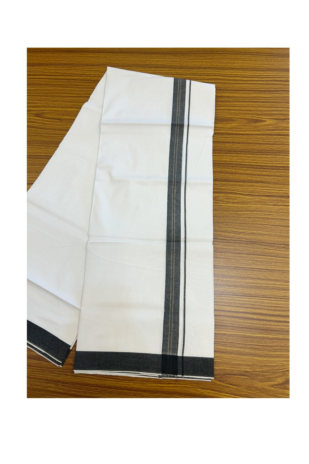 24% Discount !! KaithariKada Balaramapuram 100% Cotton Pure white Single Mundu/Dhoti - Twisted 60s Thread- 1 inch Black & Brown Shaded Striped Kara (2 meter / 4 muzham) - 18KK5241 GL