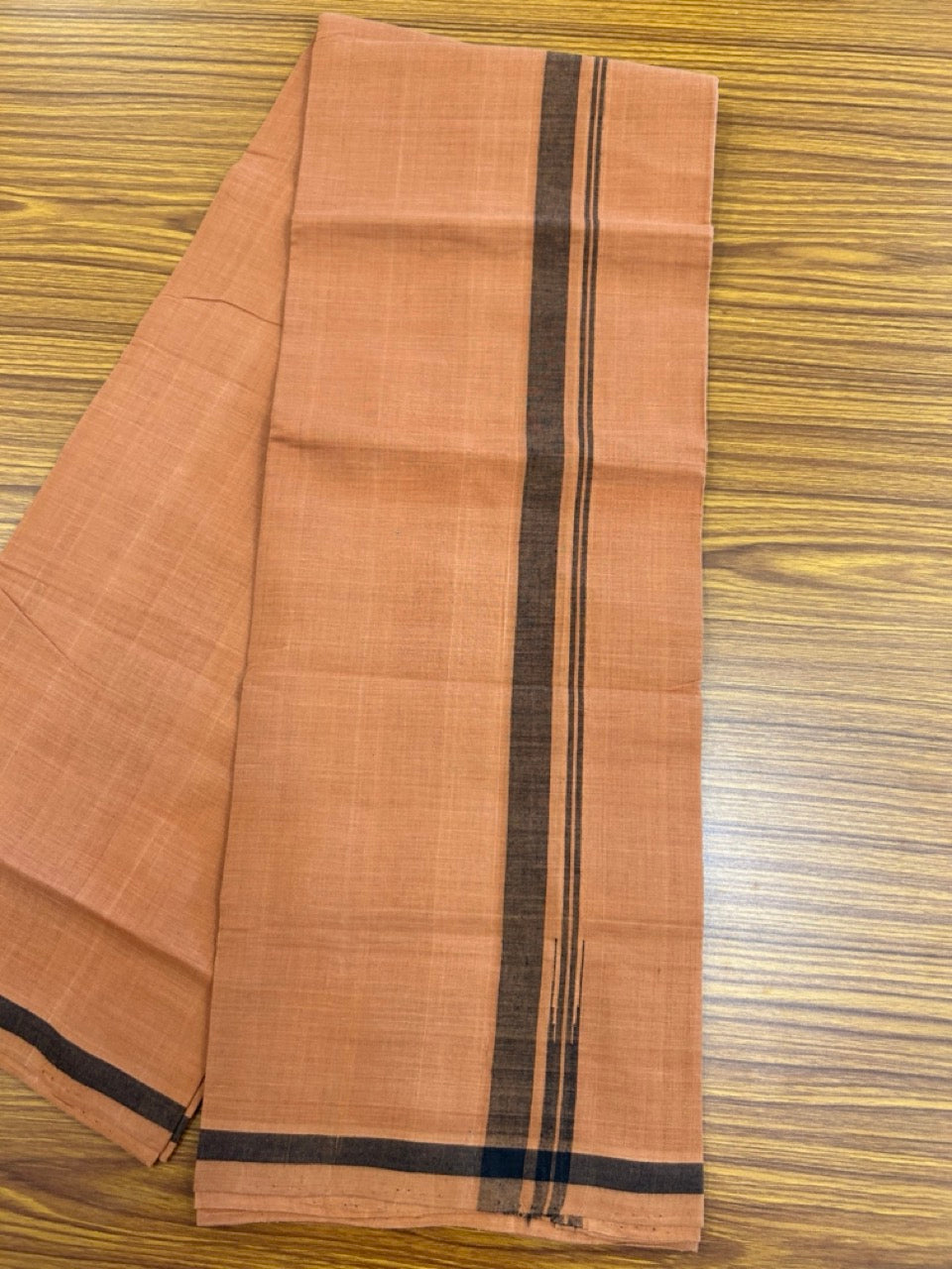 HANDLOOM Single KaithariKada - 10% Discount ! 100% Pure Cotton - Mundu/Dhoti KAVI COLOUR BODY 2cm BLACK Kara CHUTTY (2 meter / 4 muzham)- 18KK8026ELA