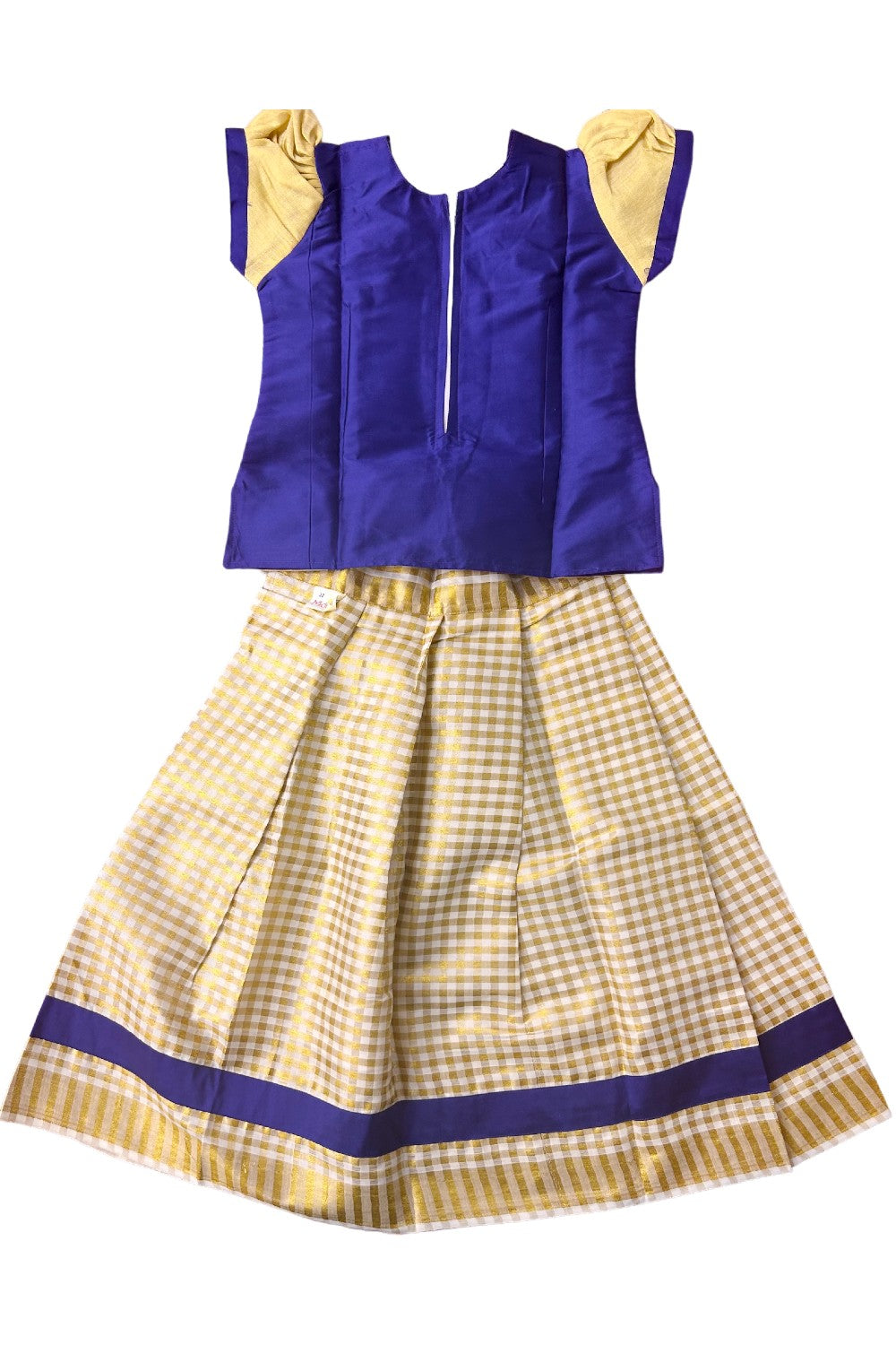 Midukki-Traditional South Indian Kids Pattu Pavada- Violet top offwhite check skirt - Age 5 - KK5MID0018