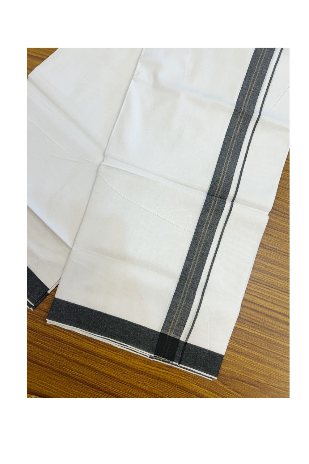 24% Discount !! KaithariKada Balaramapuram 100% Cotton Pure white Single Mundu/Dhoti - Twisted 60s Thread- 1 inch Black & Brown Shaded Striped Kara (2 meter / 4 muzham) - 18KK5241 GL