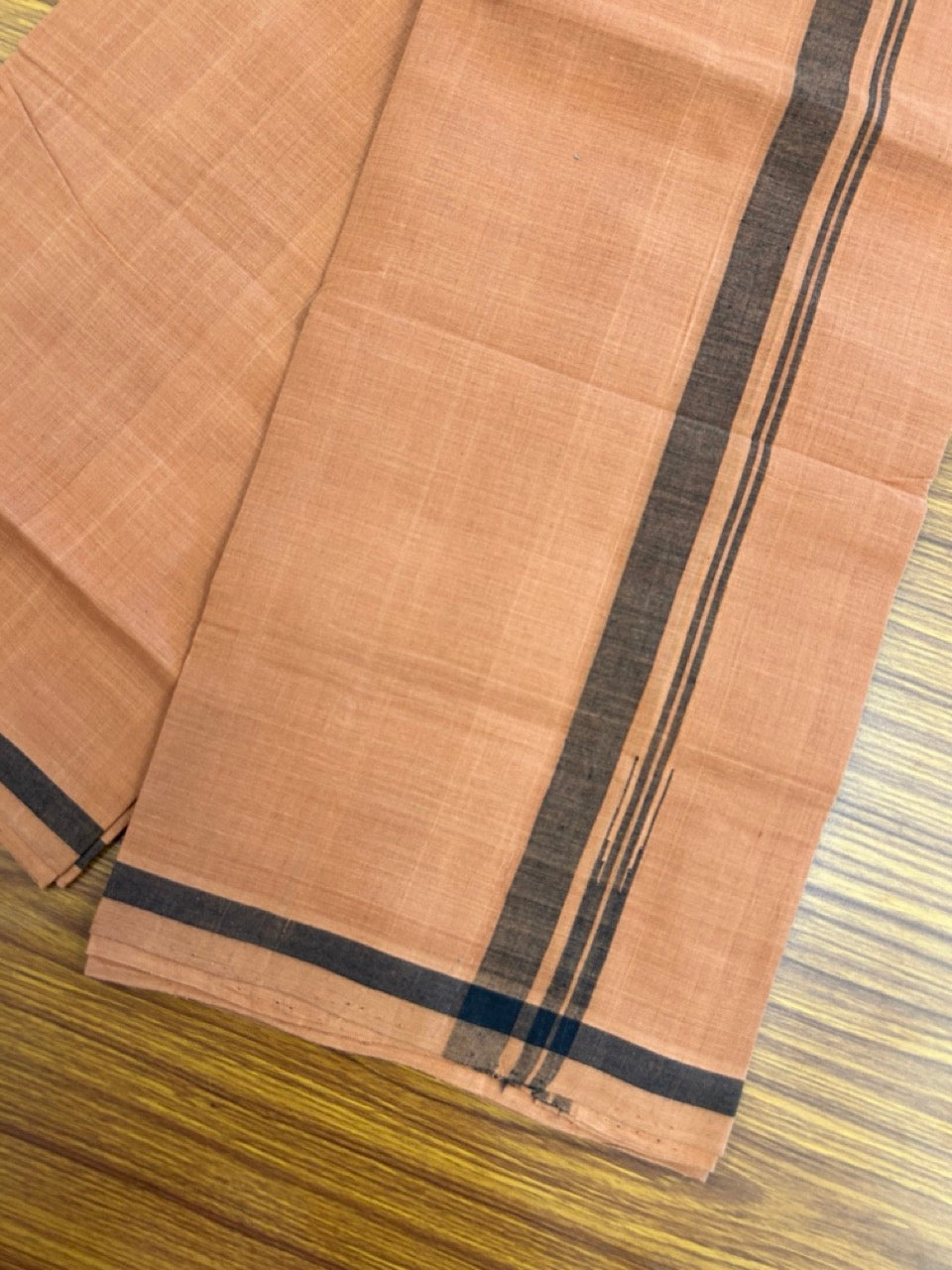 HANDLOOM Single KaithariKada - 10% Discount ! 100% Pure Cotton - Mundu/Dhoti KAVI COLOUR BODY 2cm BLACK Kara CHUTTY (2 meter / 4 muzham)- 18KK8026ELA