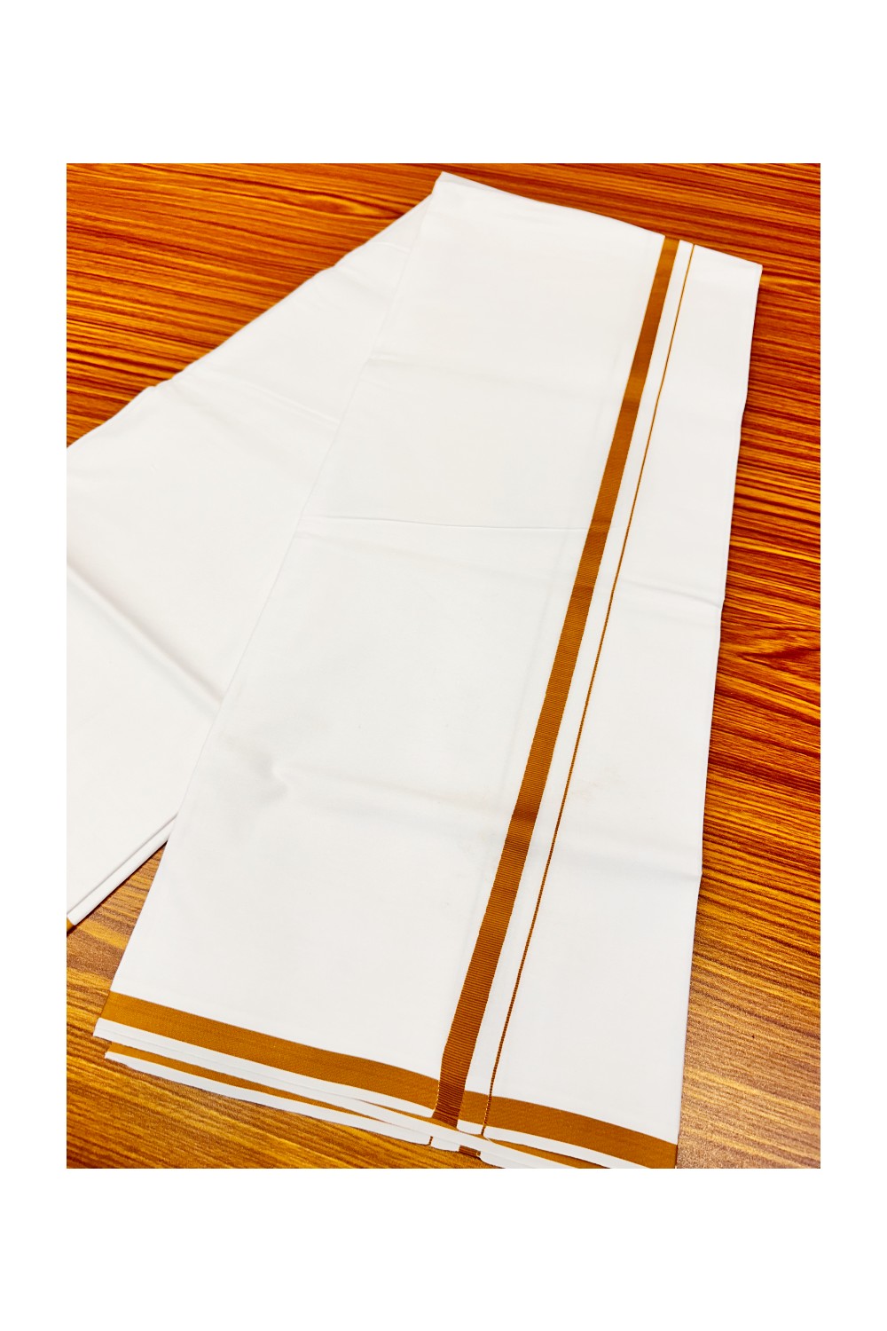 15% OFFER!! KaithariKada 100% Cotton PURE WHITE SINGLE Mundu/Dhoti-40X40 Brown 2.5 cm (2 meter / 4 muzham) Kara- 18pra