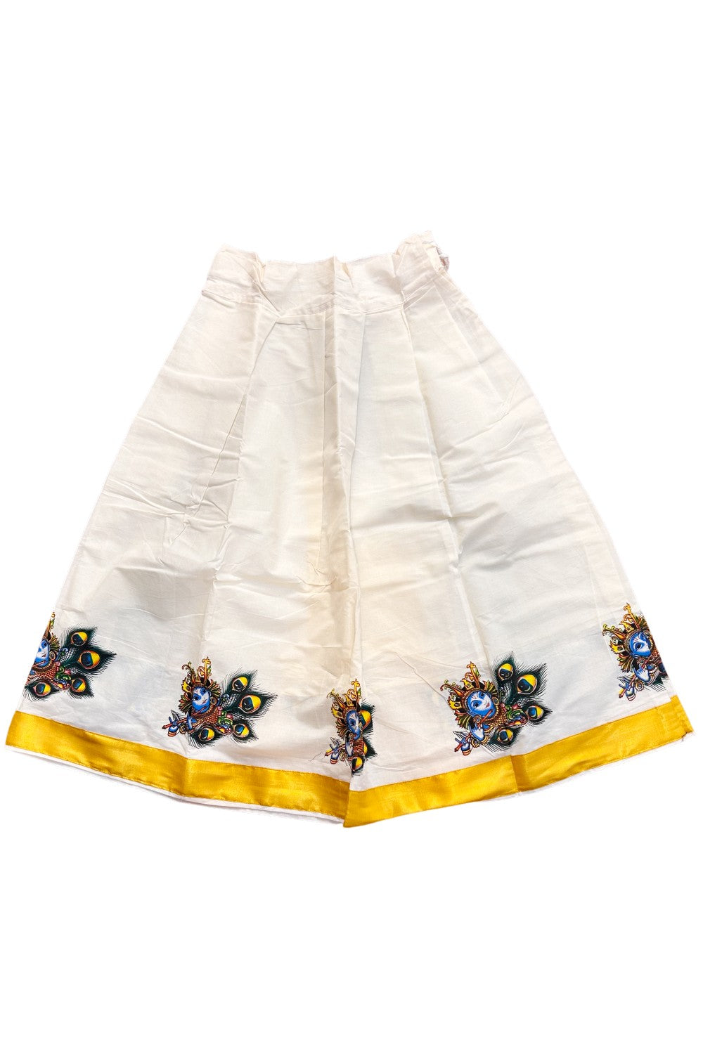 Midukki-Traditional South Indian Kids Pattu Pavada- Violet brocade top offwhite skirt with kasavu krishna print- Age 8 - KK8MID0018