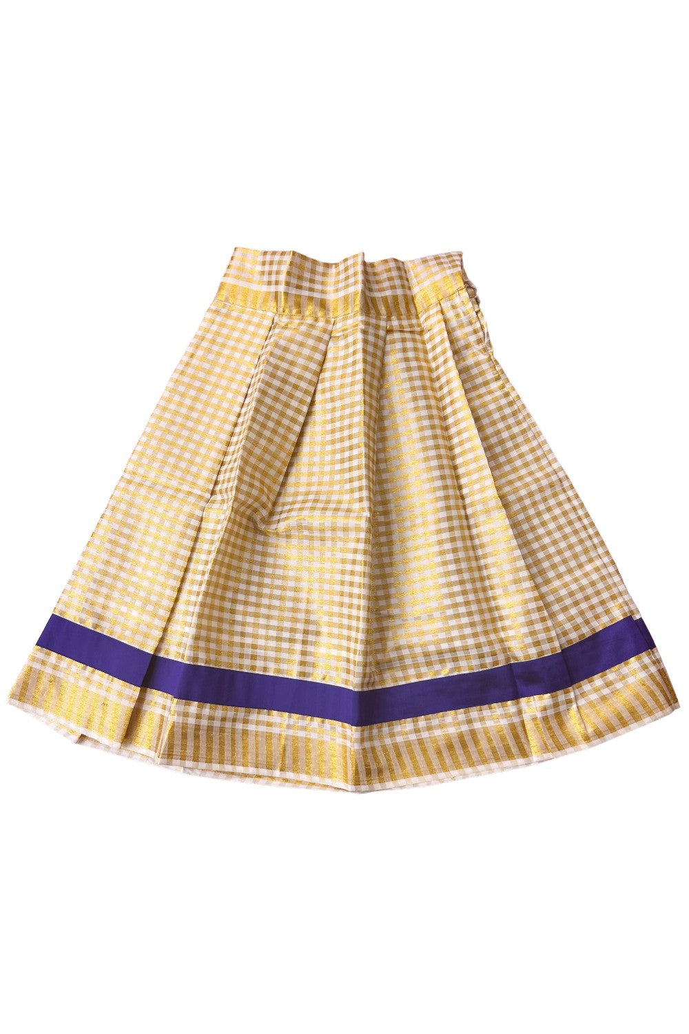 Midukki-Traditional South Indian Kids Pattu Pavada- Violet top offwhite check skirt - Age 5 - KK5MID0018