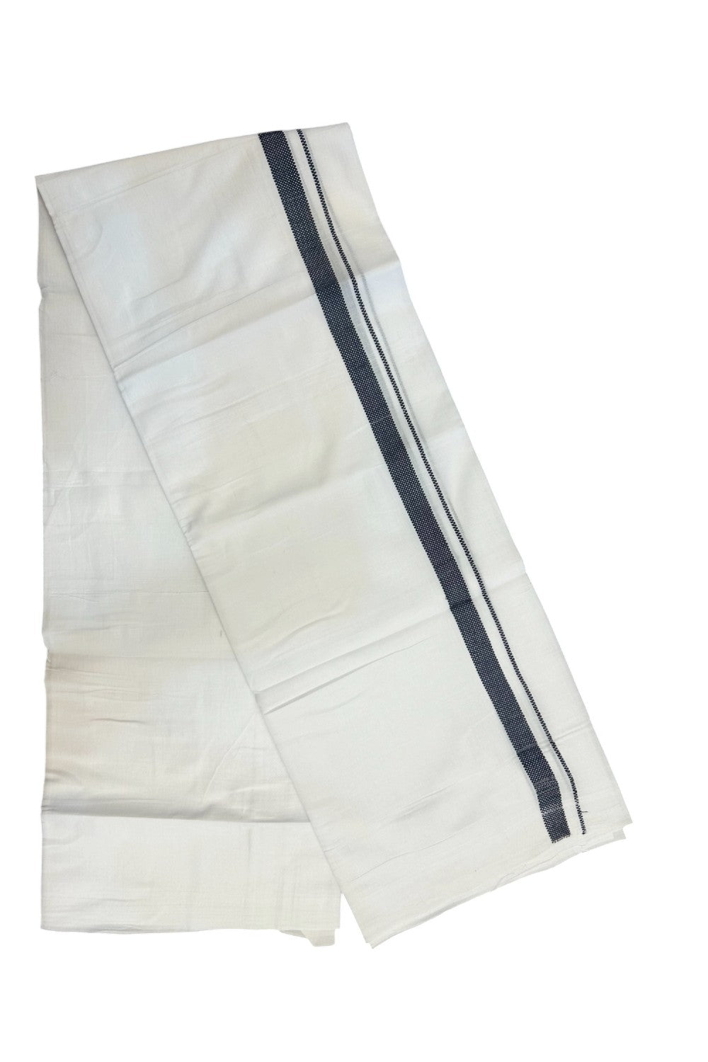 20% DISCOUNT!! KaithariKada Balaramapuram 100% Cotton PURE WHITE DOUBLE Mundu/Dhoti - 100x80 - 0.75 inch Black Design Kara - 19KK5174THI