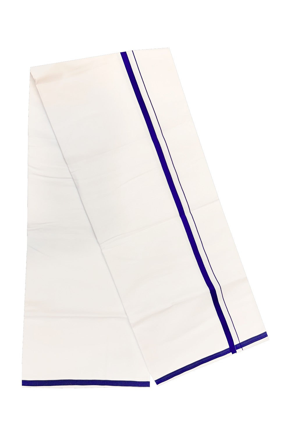 15% OFFER!! KaithariKada 100% Cotton PURE WHITE SINGLE Mundu/Dhoti-40X40 Blue 2.cm (2 meter / 4 muzham) Kara- 19pra