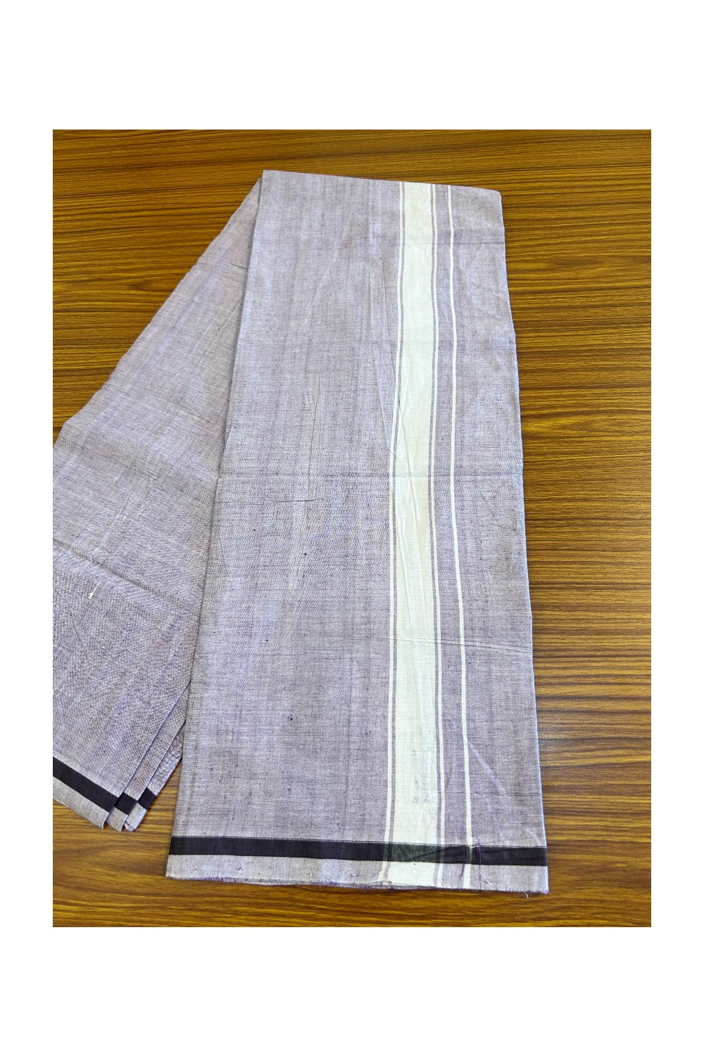 10% DISCOUNT ! KaithariKada Kalamachal 100% Pure Cotton - (80X80) Twisted Thread Handloom Single Mundu/Dhoti - Violet COLOUR BODY & White stripes 4.5 cm Kara- 19KK479KAL