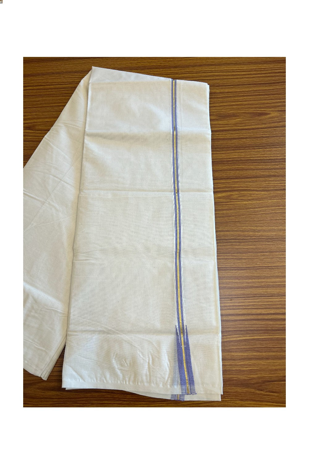 32% Discount! KaithariKada Balaramapuram 100% Cotton Off White - (Unbleached)- Double Mundu/Dhoti-100x100 1.5cm Violet Light Chutty Kara - 108